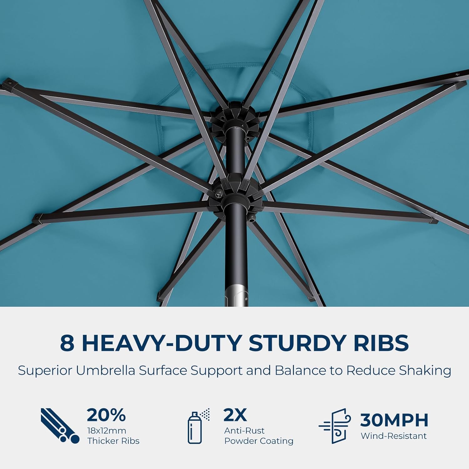 9 Feet Solar Patio Umbrella LED Lighted Market Umbrella with Crank & Push Button Tilt