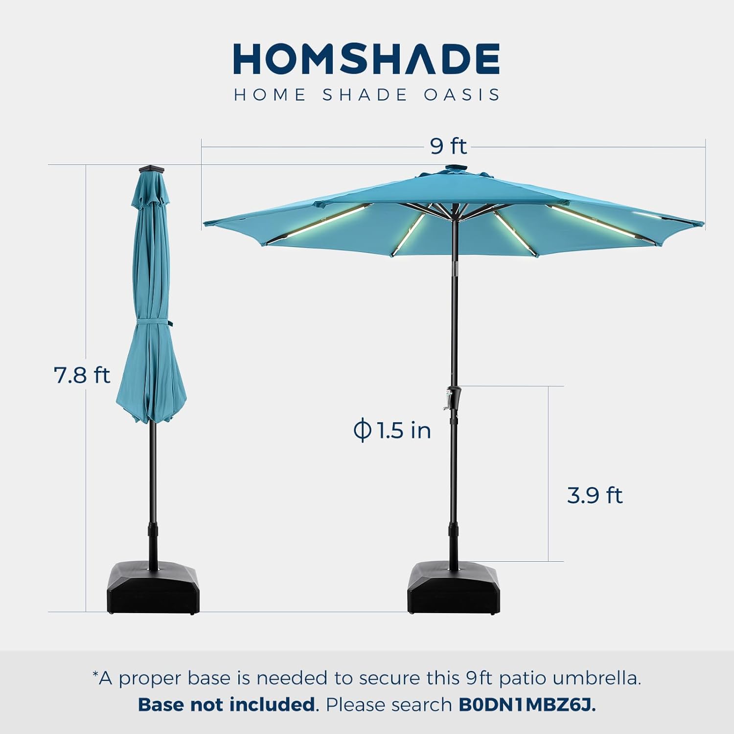 9 Feet Solar Patio Umbrella LED Lighted Market Umbrella with Crank & Push Button Tilt