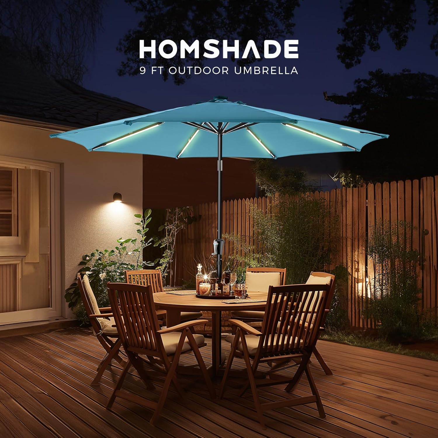 9 Feet Solar Patio Umbrella LED Lighted Market Umbrella with Crank & Push Button Tilt
