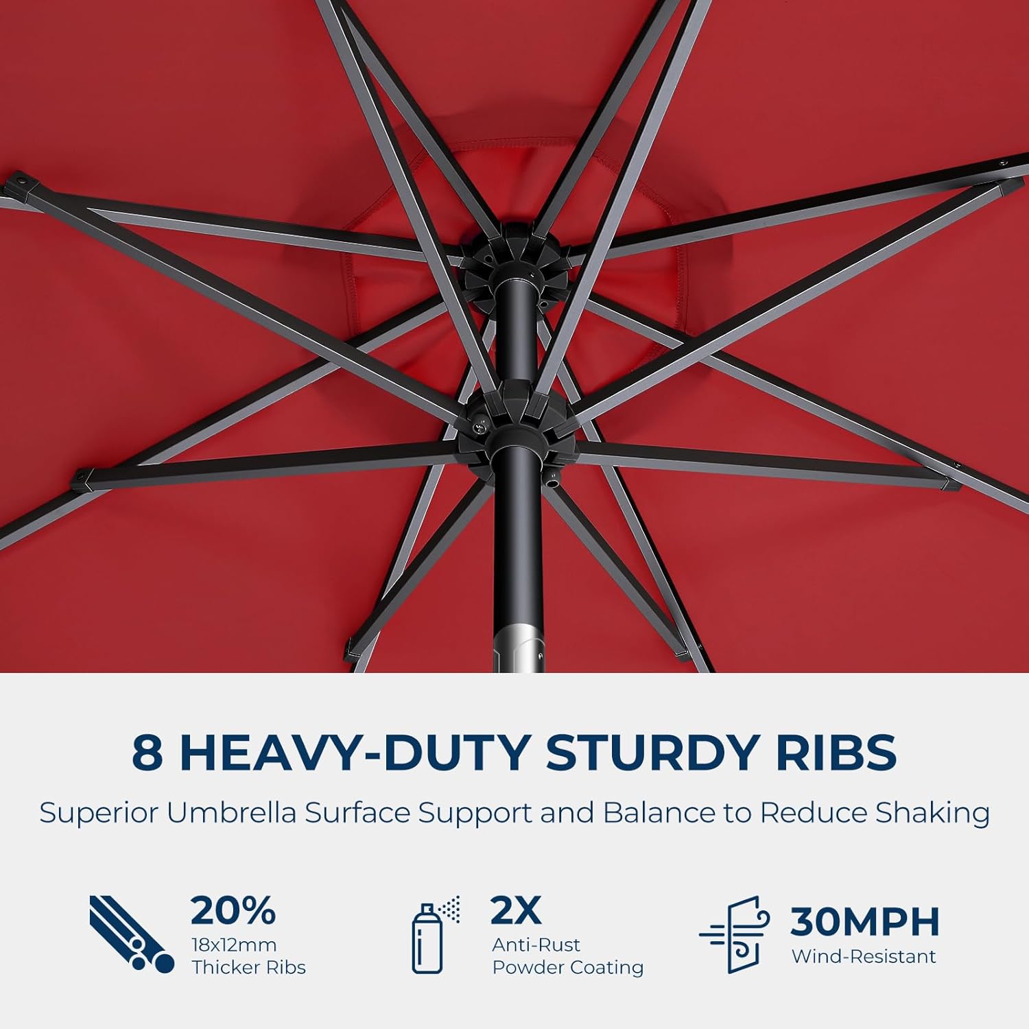 9 Feet Solar Patio Umbrella LED Lighted Market Umbrella with Crank & Push Button Tilt