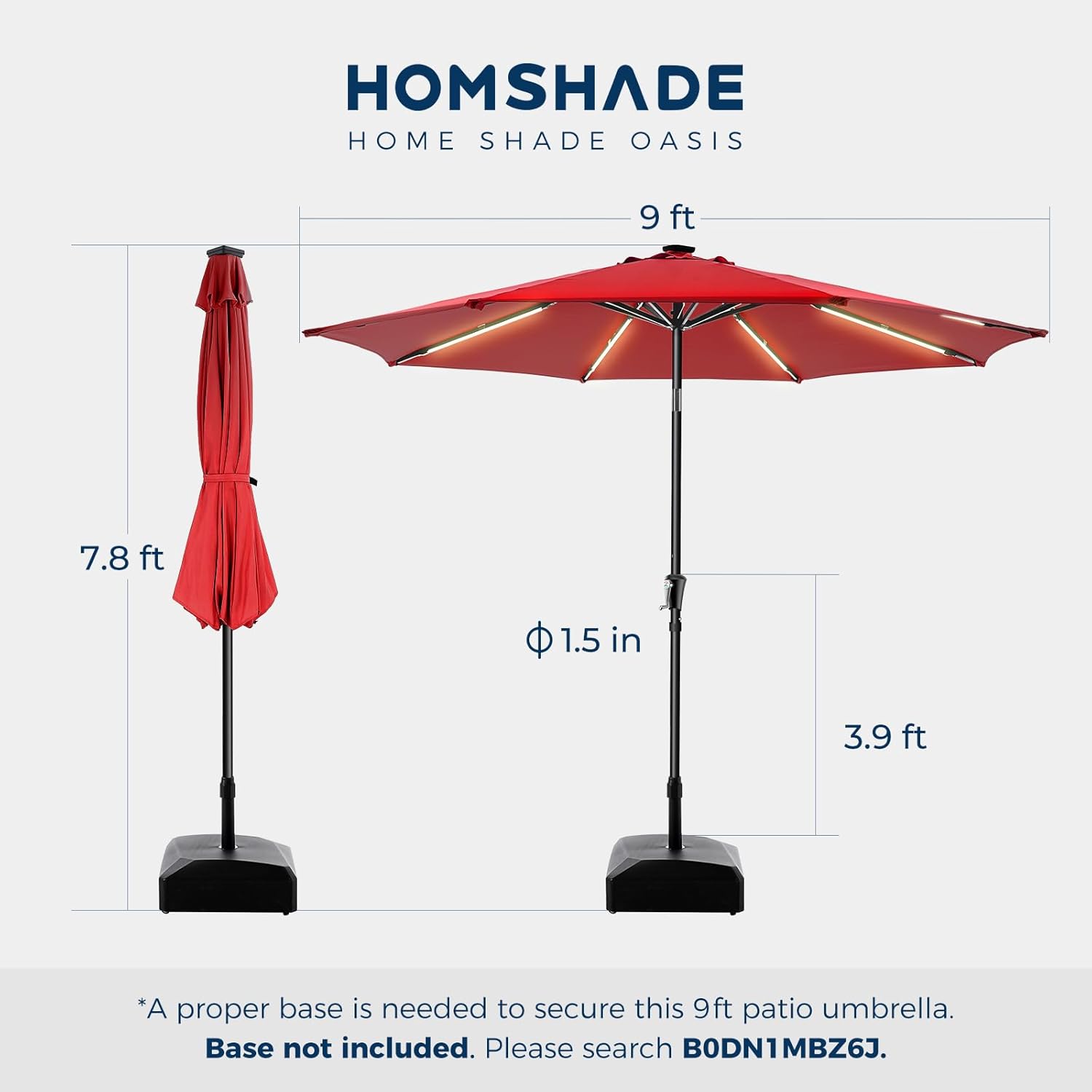 9 Feet Solar Patio Umbrella LED Lighted Market Umbrella with Crank & Push Button Tilt