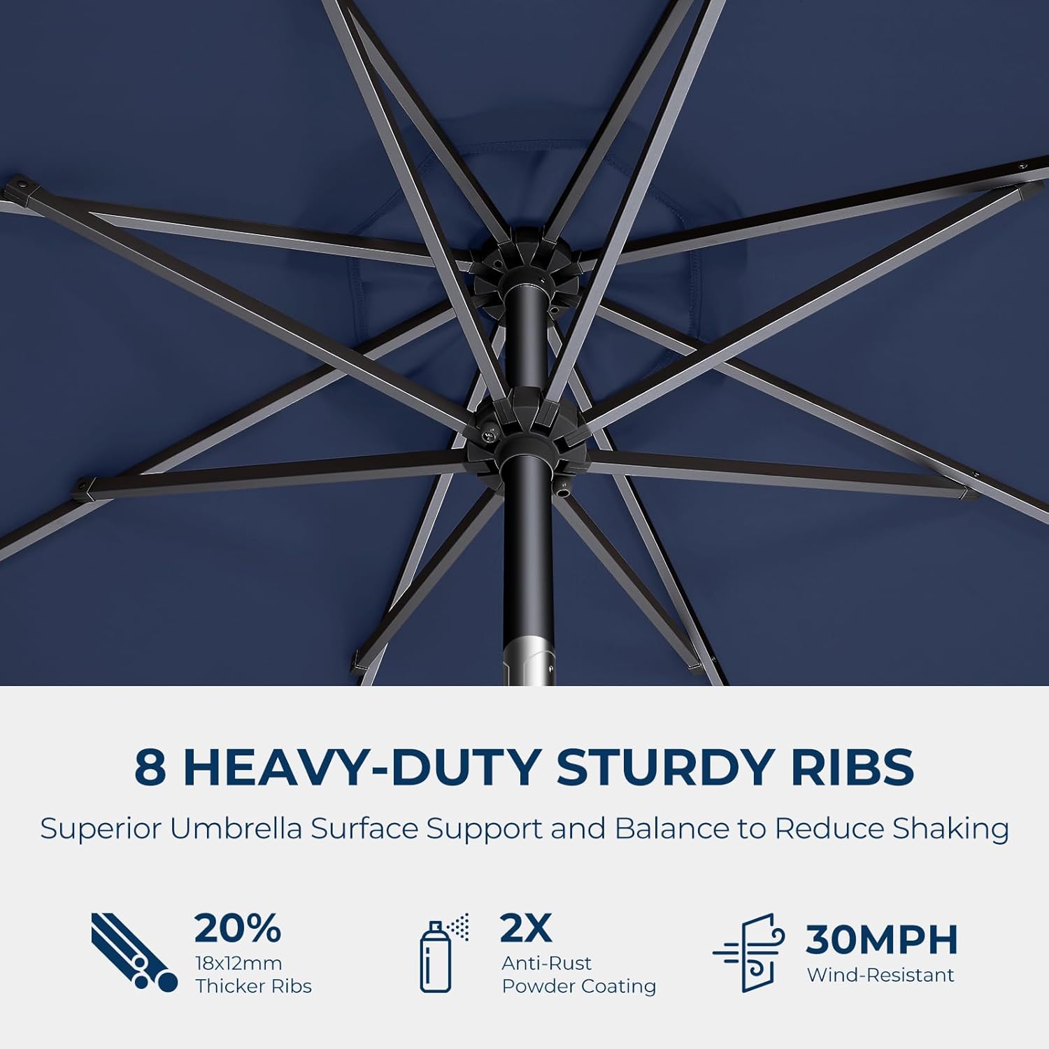 9 Feet Solar Patio Umbrella LED Lighted Market Umbrella with Crank & Push Button Tilt