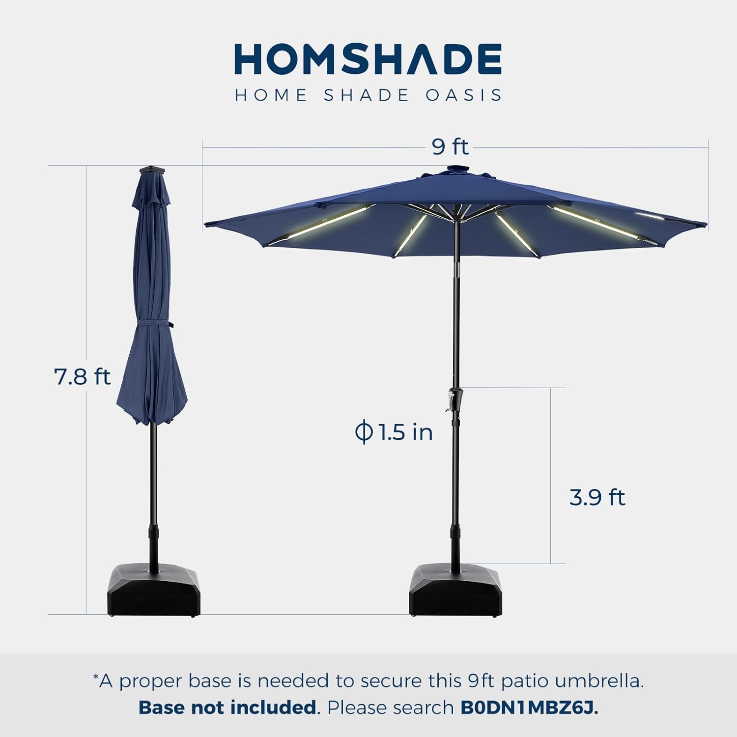 9 Feet Solar Patio Umbrella LED Lighted Market Umbrella with Crank & Push Button Tilt