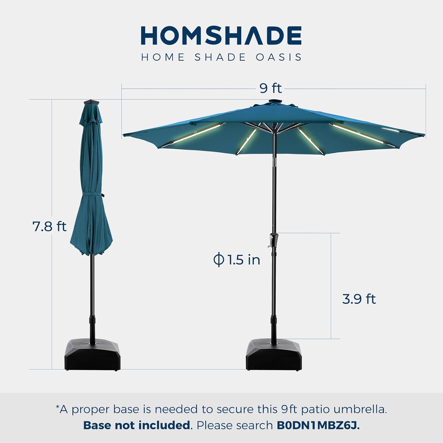 9 Feet Solar Patio Umbrella LED Lighted Market Umbrella with Crank & Push Button Tilt