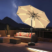 9 Feet Solar Patio Umbrella LED Lighted Market Umbrella with Crank & Push Button Tilt