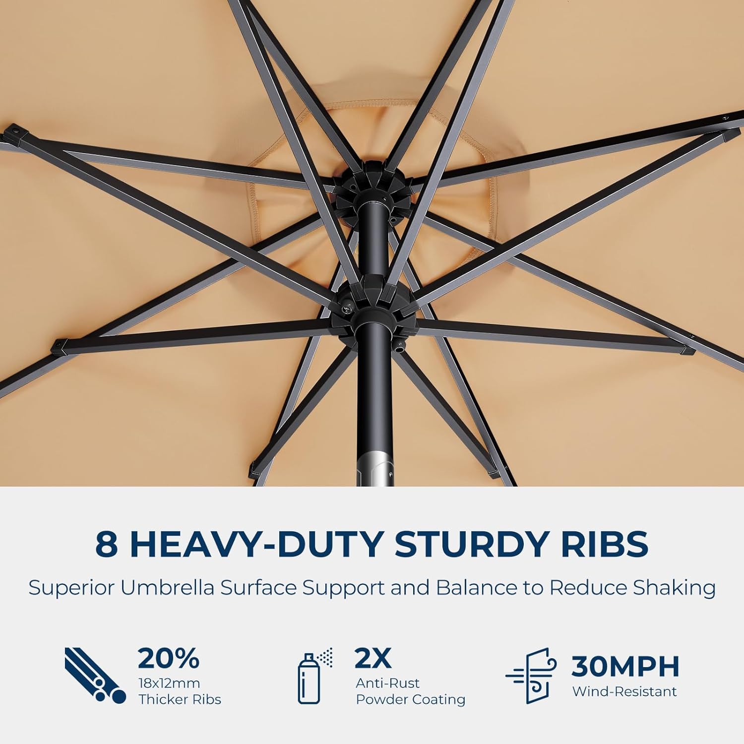 9 Feet Solar Patio Umbrella LED Lighted Market Umbrella with Crank & Push Button Tilt