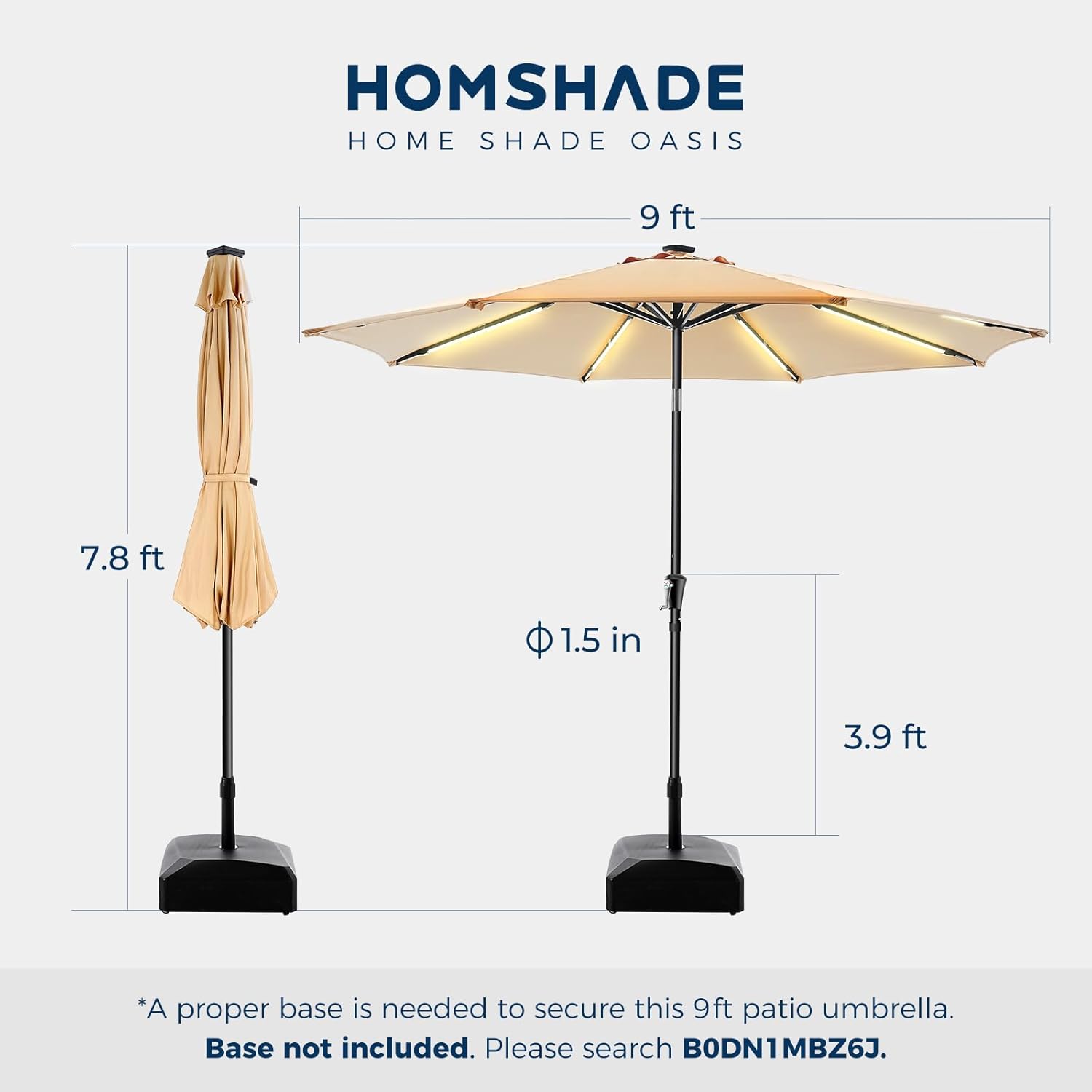 9 Feet Solar Patio Umbrella LED Lighted Market Umbrella with Crank & Push Button Tilt