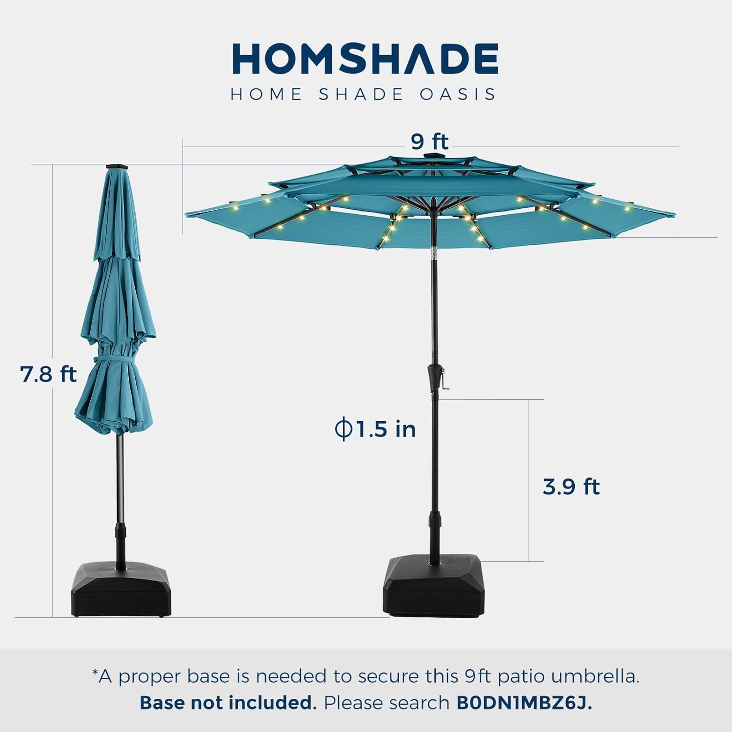 9 Feet 3-Tier Solar Patio Umbrella Heavy Duty, Vented Market Table Umbrella Windproof with 32 LED Lights,No Base