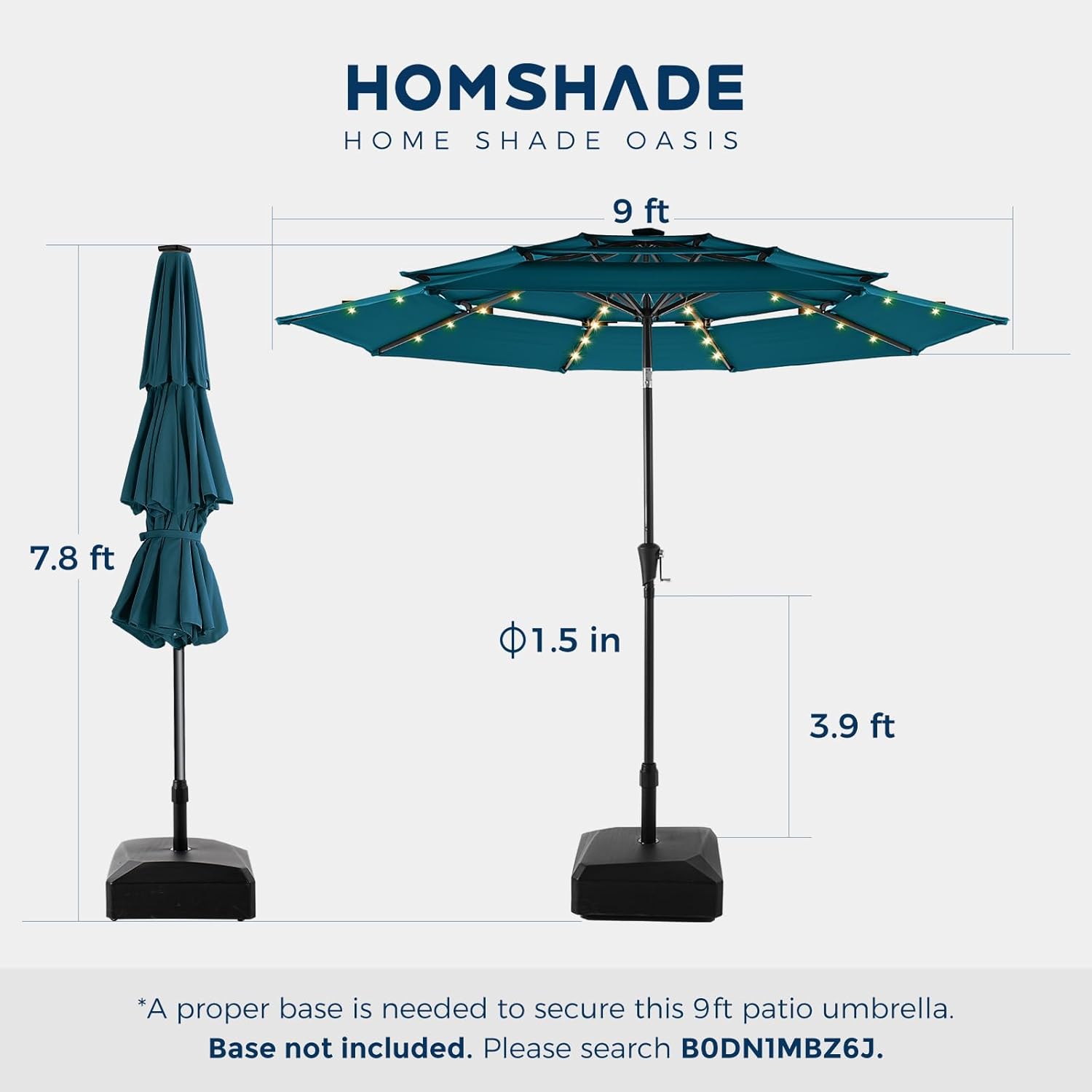 9 Feet 3-Tier Solar Patio Umbrella Heavy Duty, Vented Market Table Umbrella Windproof with 32 LED Lights,No Base