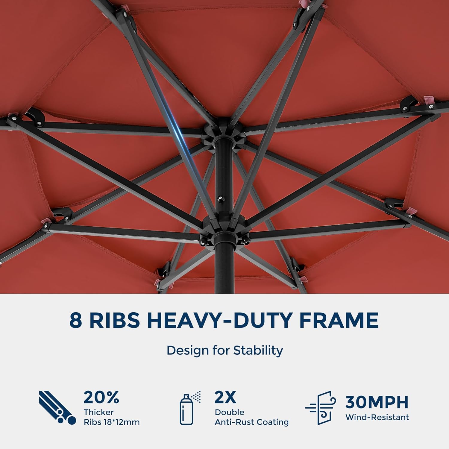 9 Feet 3-Tier Solar Patio Umbrella Heavy Duty, Vented Market Table Umbrella Windproof with 32 LED Lights,No Base