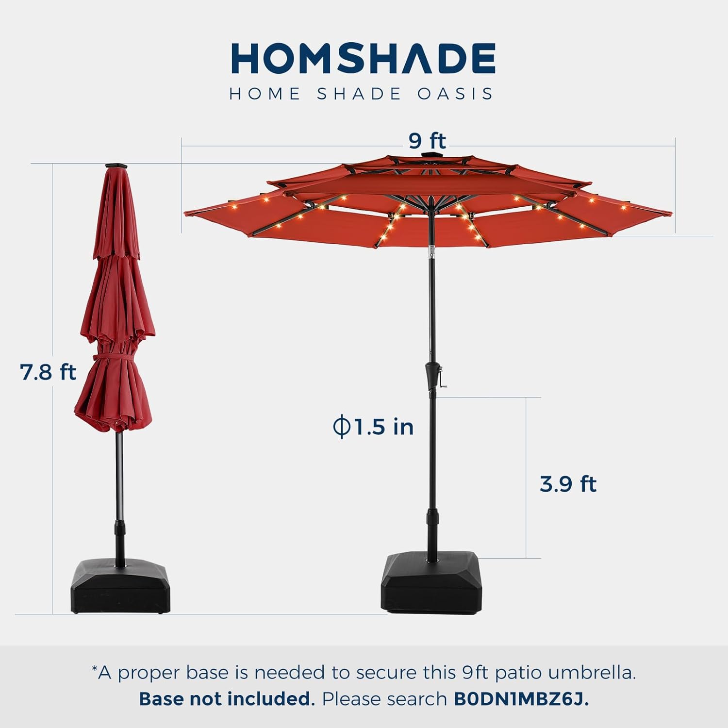 9 Feet 3-Tier Solar Patio Umbrella Heavy Duty, Vented Market Table Umbrella Windproof with 32 LED Lights,No Base
