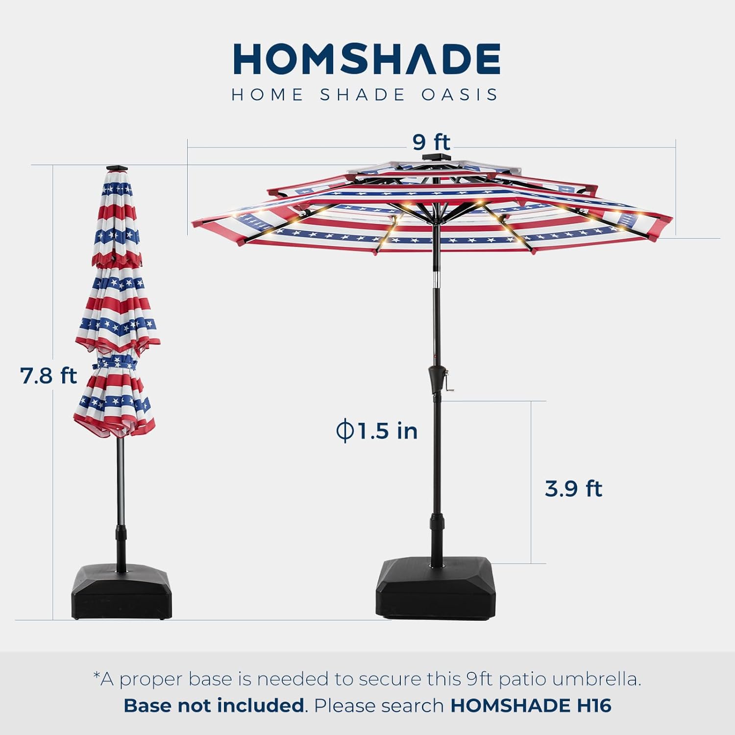 9 Feet 3-Tier Solar Patio Umbrella Heavy Duty, Vented Market Table Umbrella Windproof with 32 LED Lights,No Base