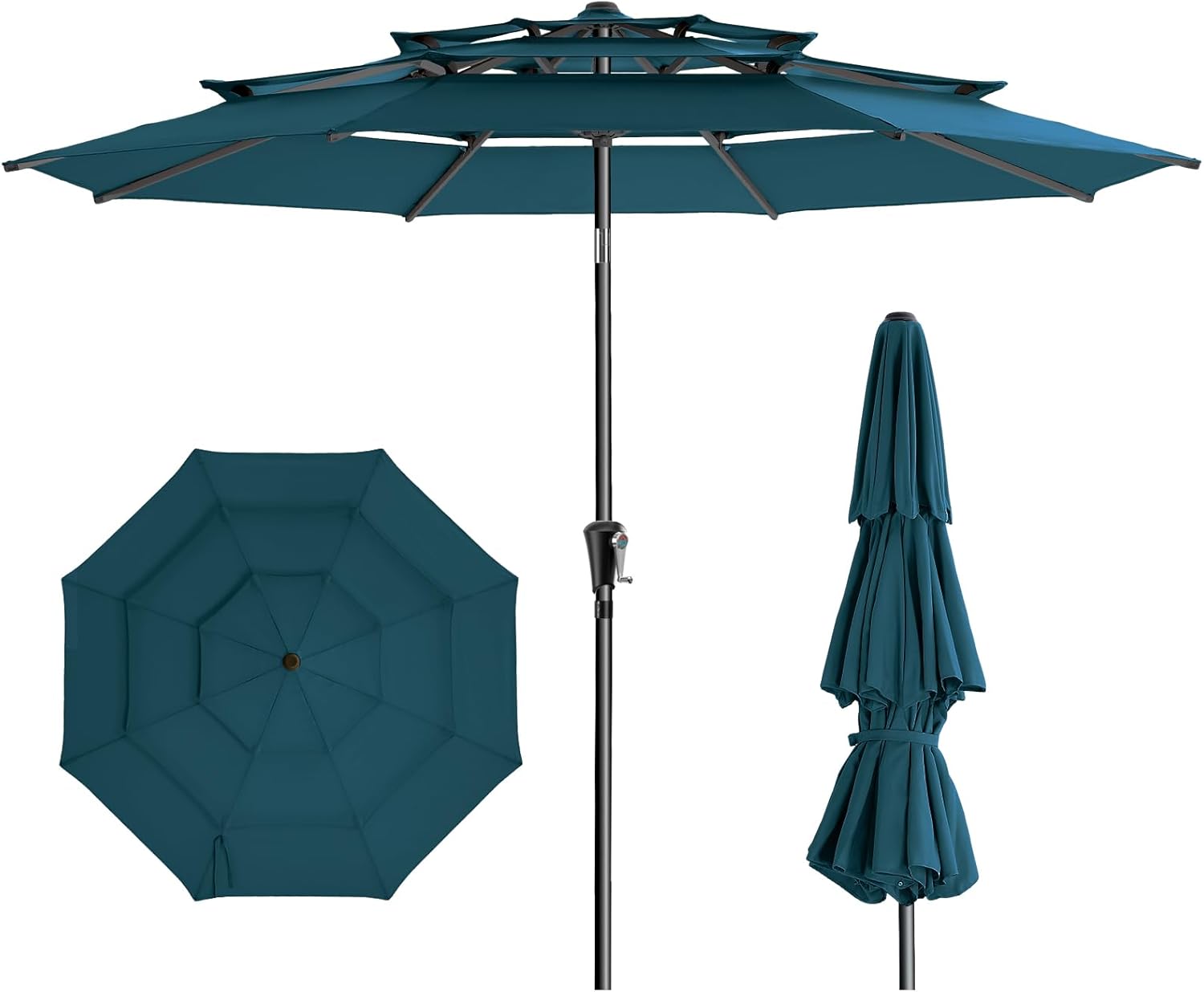 9 Feet 3-Tiers Outdoor Patio Umbrella Push Button Tilt & Crank with 5-Year Fade Resistant