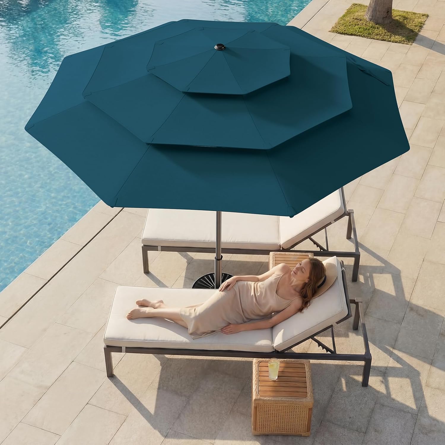 9 Feet 3-Tiers Outdoor Patio Umbrella Push Button Tilt & Crank with 5-Year Fade Resistant