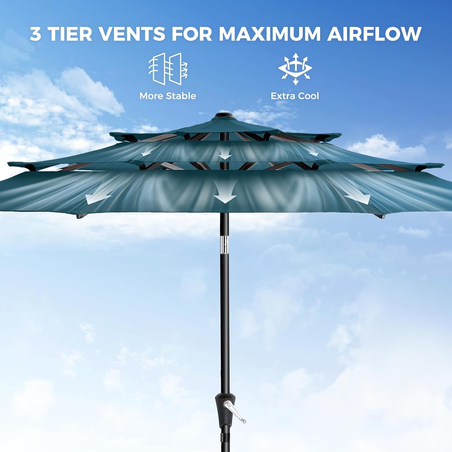 9 Feet 3-Tiers Outdoor Patio Umbrella Push Button Tilt & Crank with 5-Year Fade Resistant