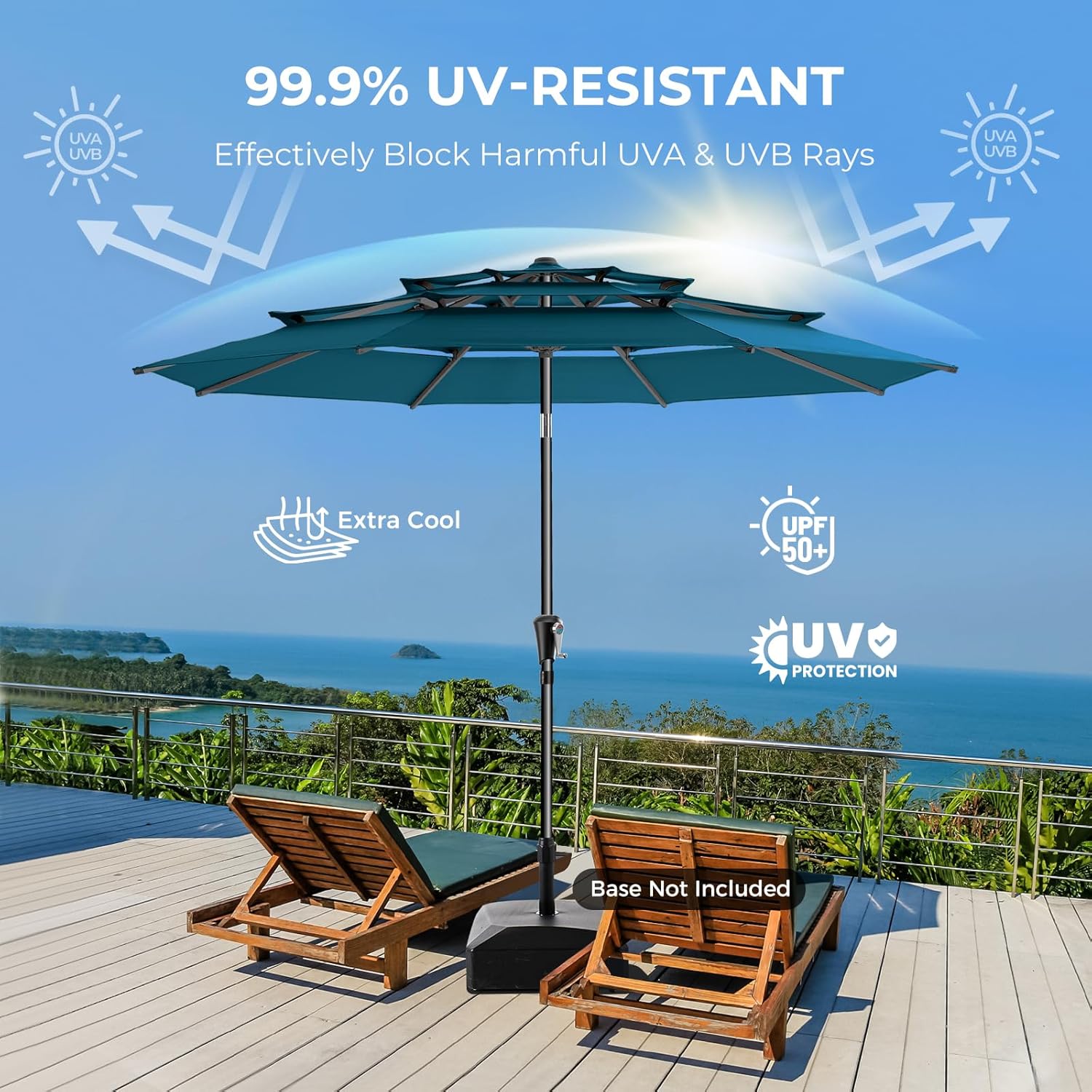 9 Feet 3-Tiers Outdoor Patio Umbrella Push Button Tilt & Crank with 5-Year Fade Resistant