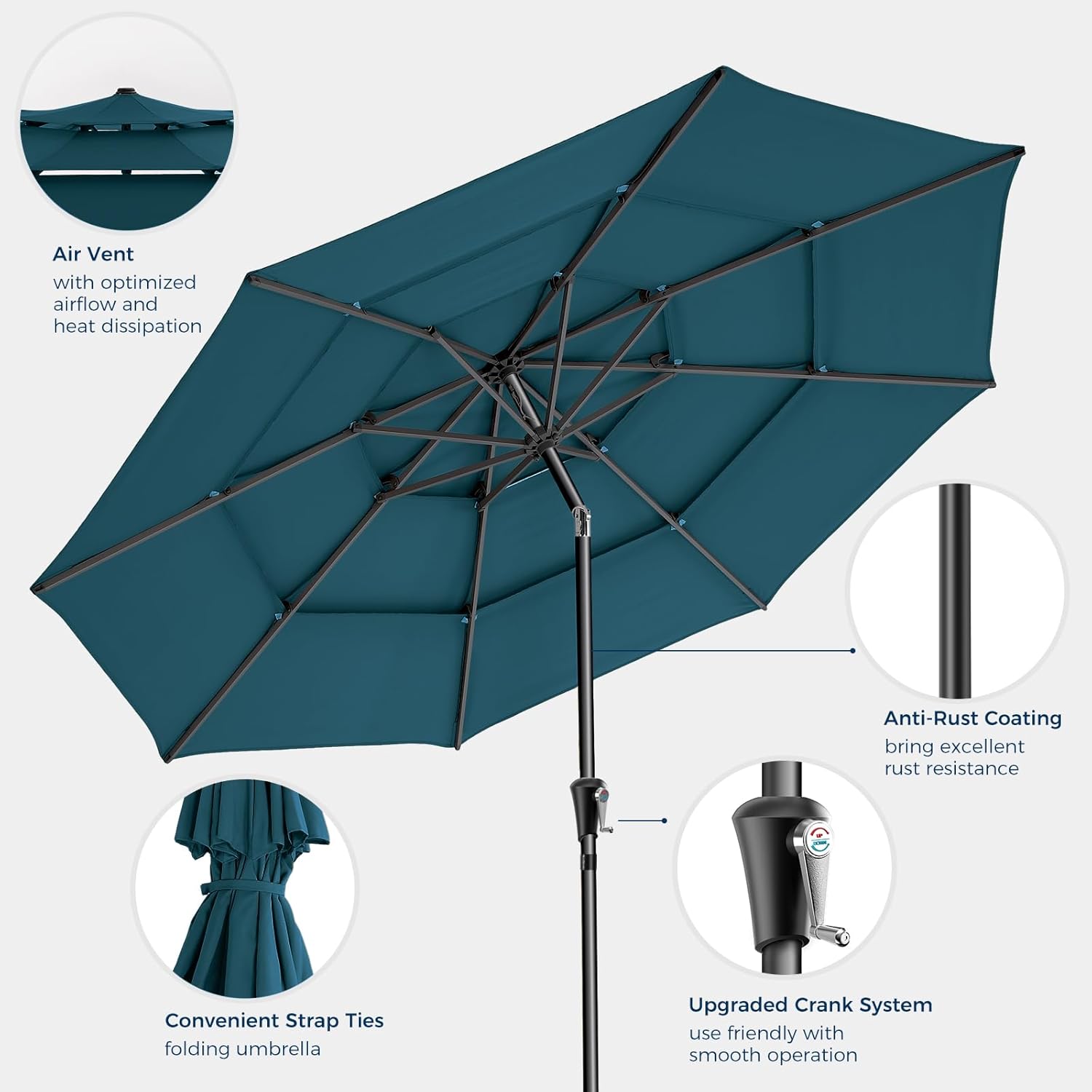 9 Feet 3-Tiers Outdoor Patio Umbrella Push Button Tilt & Crank with 5-Year Fade Resistant