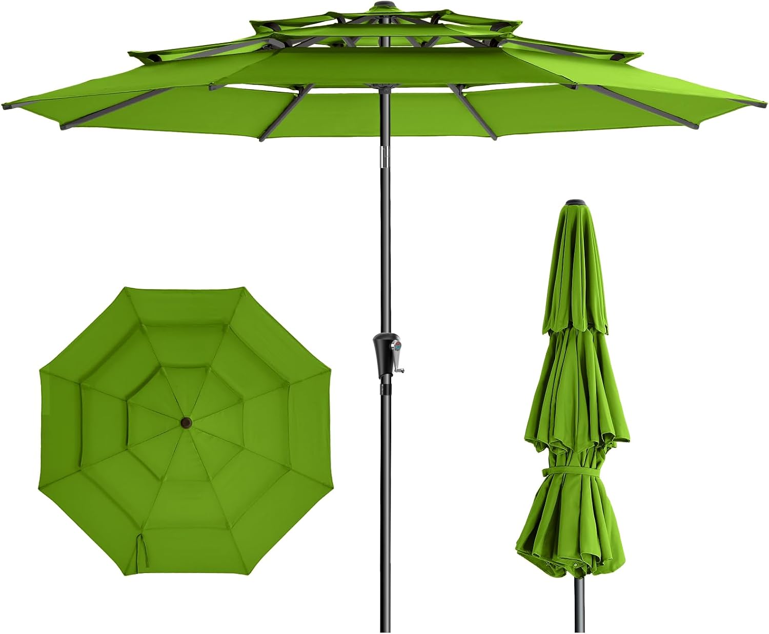 9 Feet 3-Tiers Outdoor Patio Umbrella Push Button Tilt & Crank with 5-Year Fade Resistant
