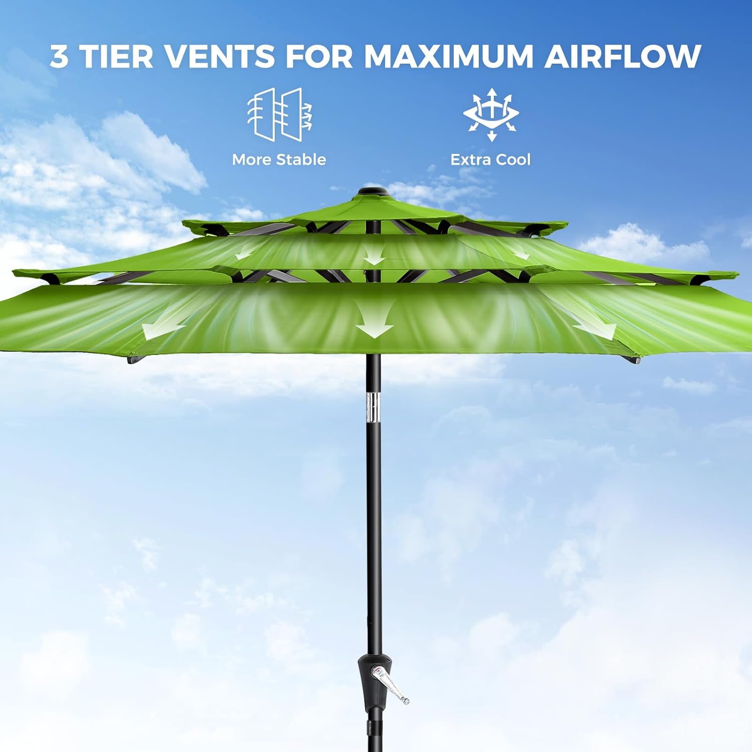 9 Feet 3-Tiers Outdoor Patio Umbrella Push Button Tilt & Crank with 5-Year Fade Resistant
