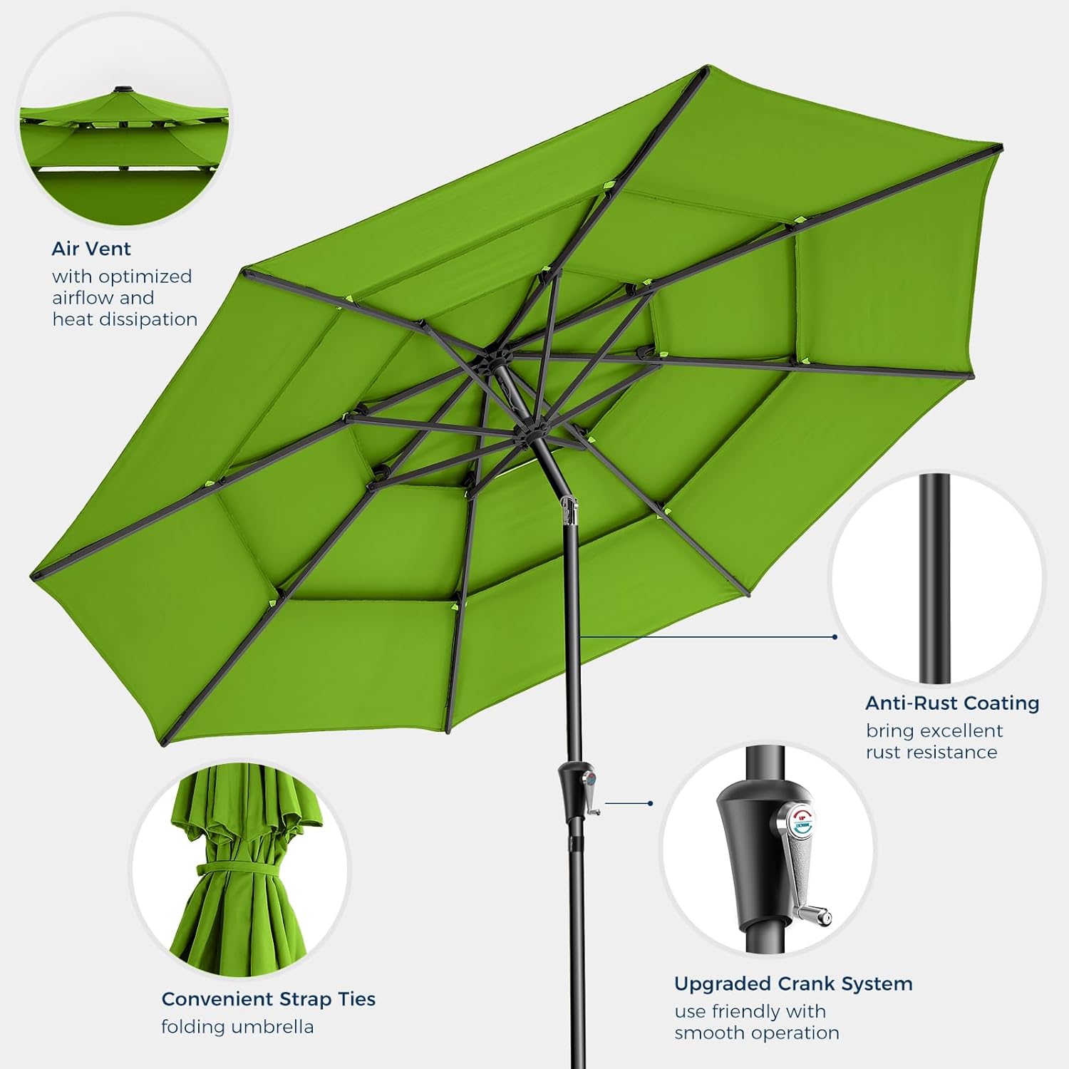 9 Feet 3-Tiers Outdoor Patio Umbrella Push Button Tilt & Crank with 5-Year Fade Resistant