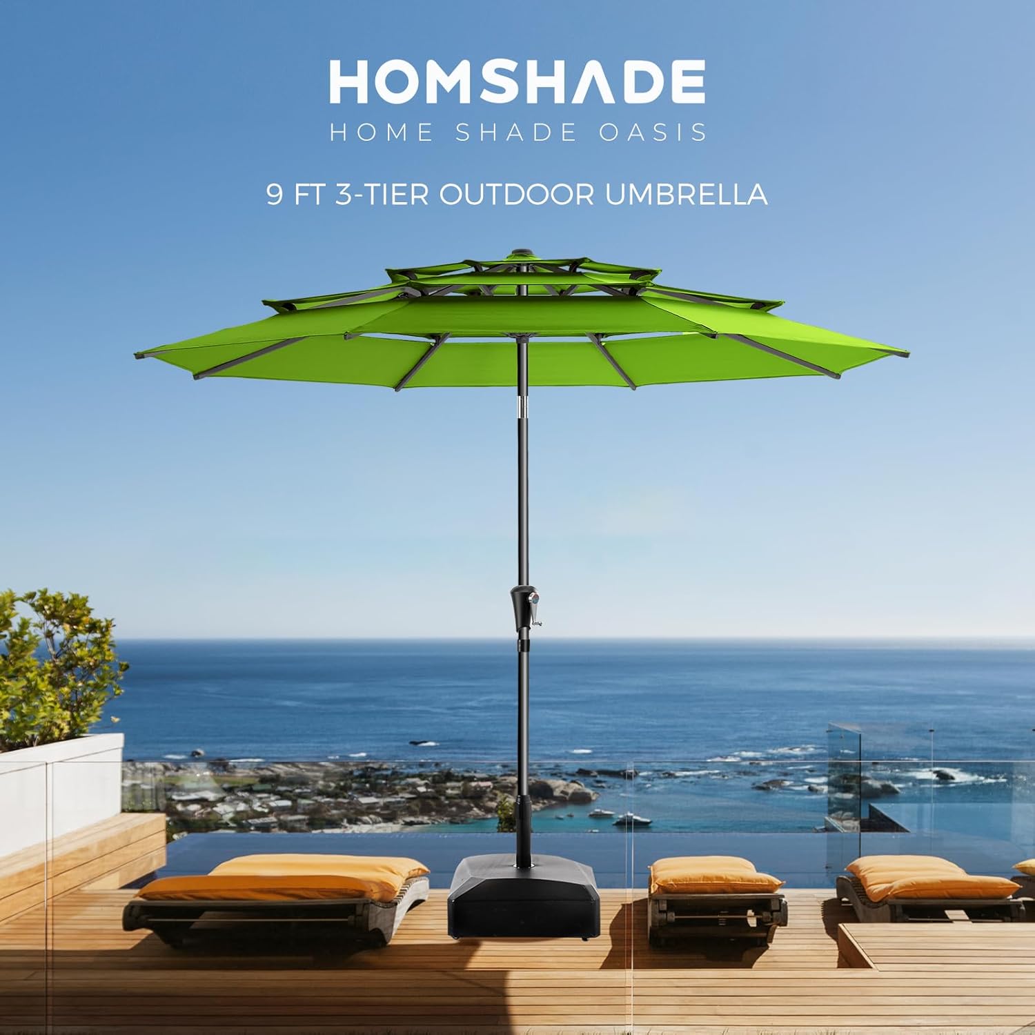 9 Feet 3-Tiers Outdoor Patio Umbrella Push Button Tilt & Crank with 5-Year Fade Resistant