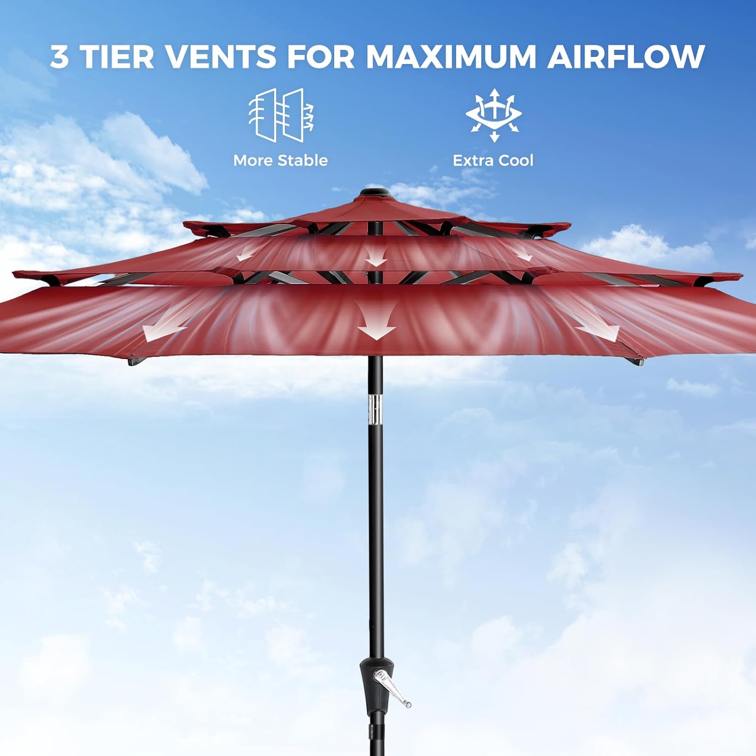 9 Feet 3-Tiers Outdoor Patio Umbrella Push Button Tilt & Crank with 5-Year Fade Resistant