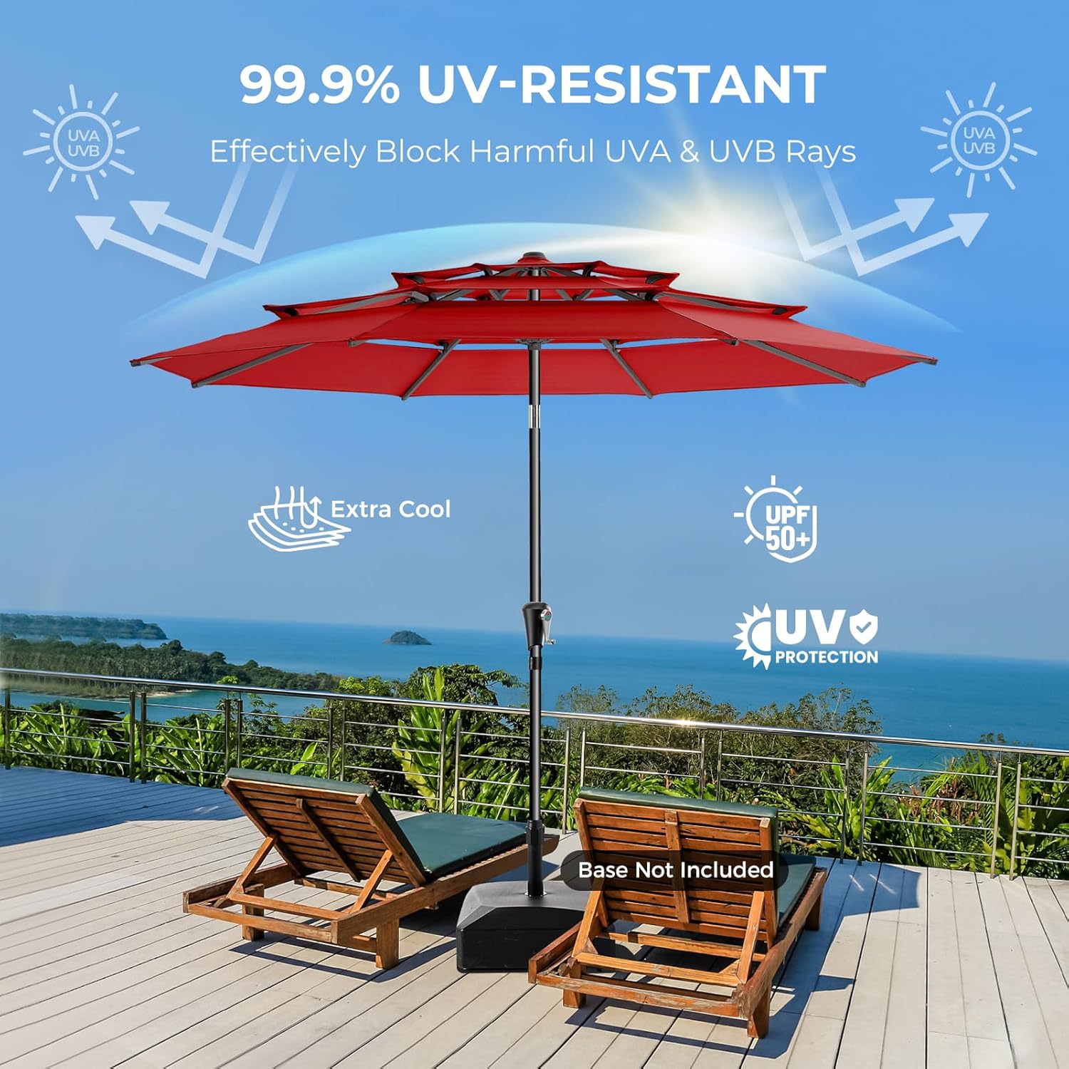 9 Feet 3-Tiers Outdoor Patio Umbrella Push Button Tilt & Crank with 5-Year Fade Resistant