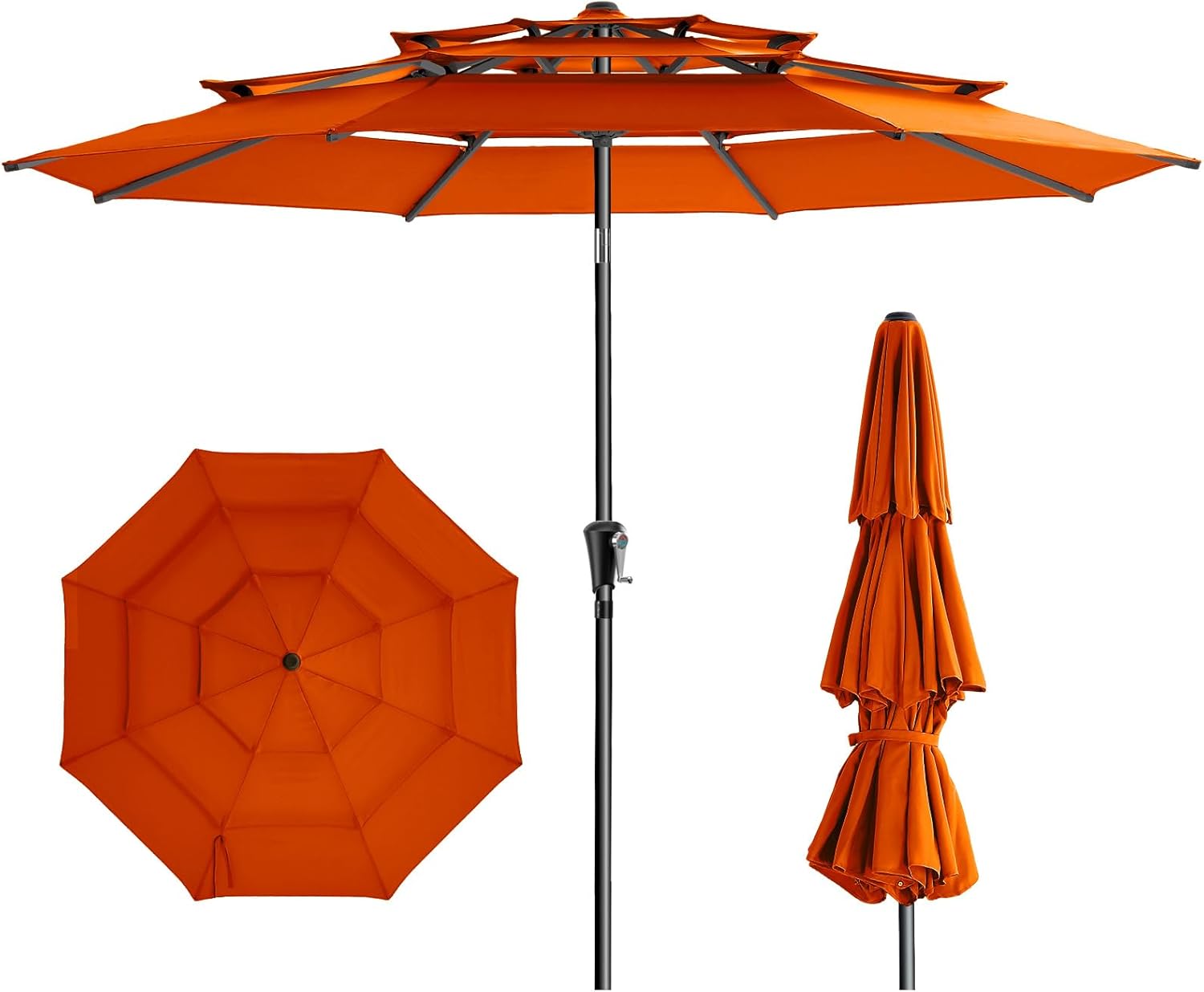9 Feet 3-Tiers Outdoor Patio Umbrella Push Button Tilt & Crank with 5-Year Fade Resistant