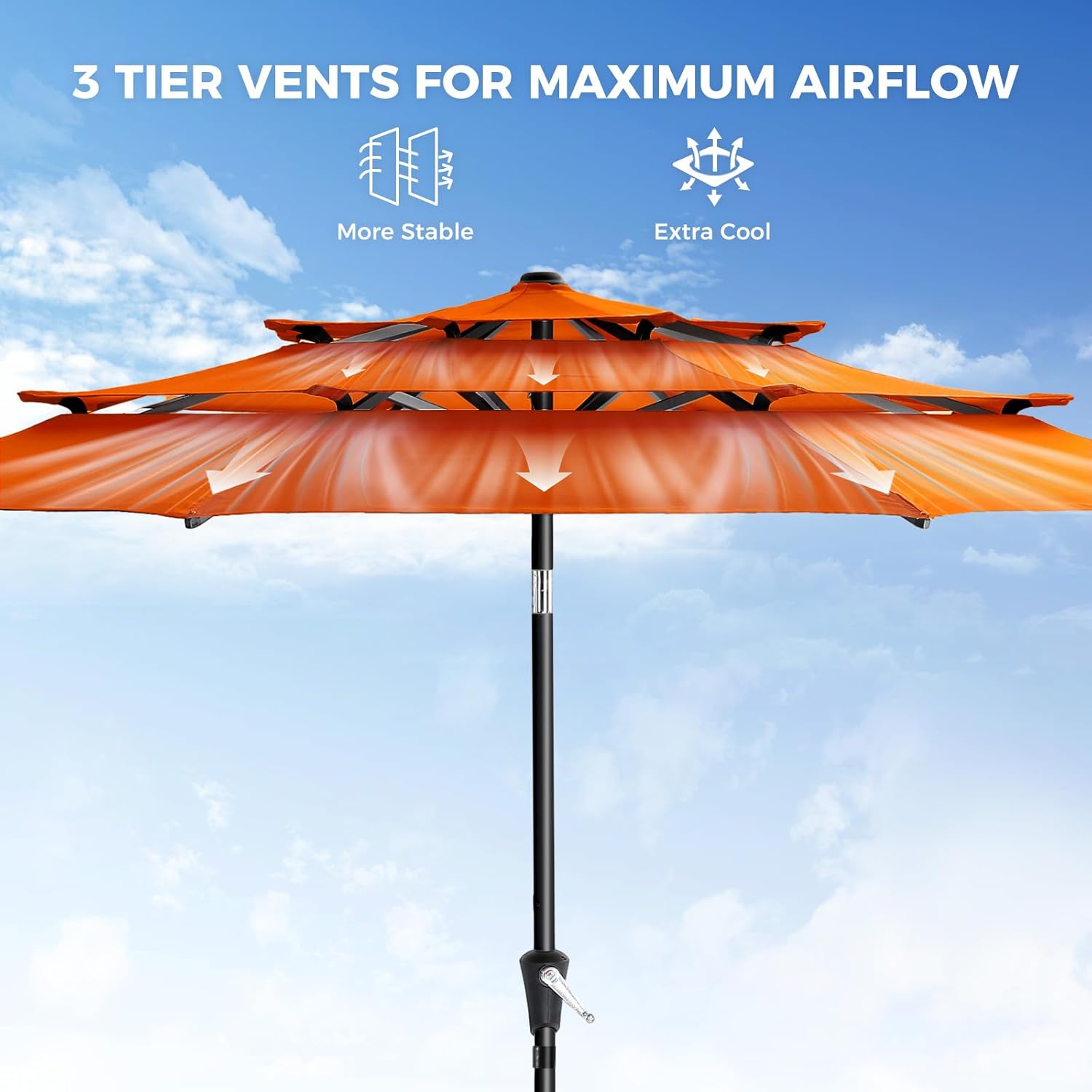 9 Feet 3-Tiers Outdoor Patio Umbrella Push Button Tilt & Crank with 5-Year Fade Resistant