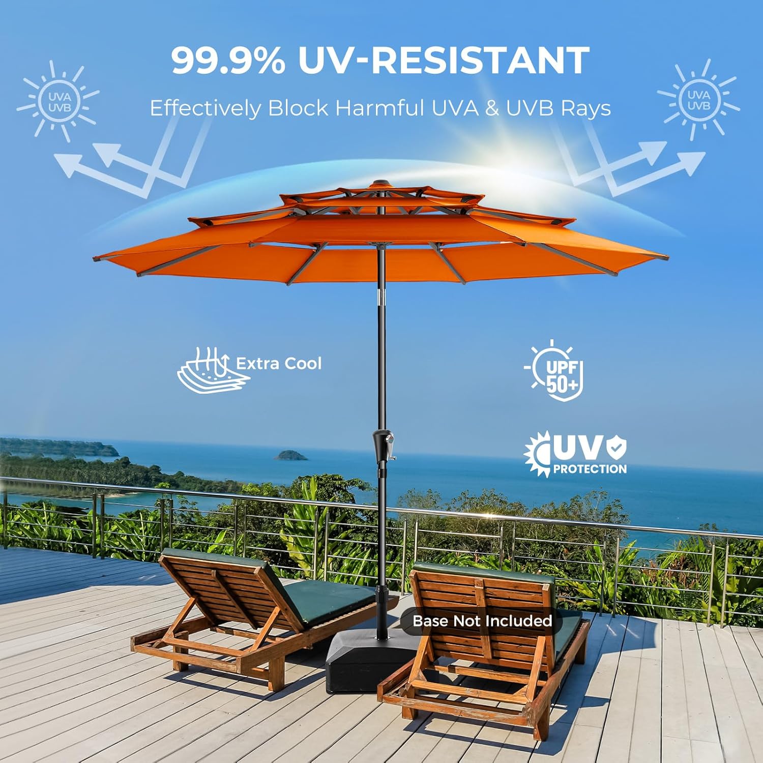 9 Feet 3-Tiers Outdoor Patio Umbrella Push Button Tilt & Crank with 5-Year Fade Resistant
