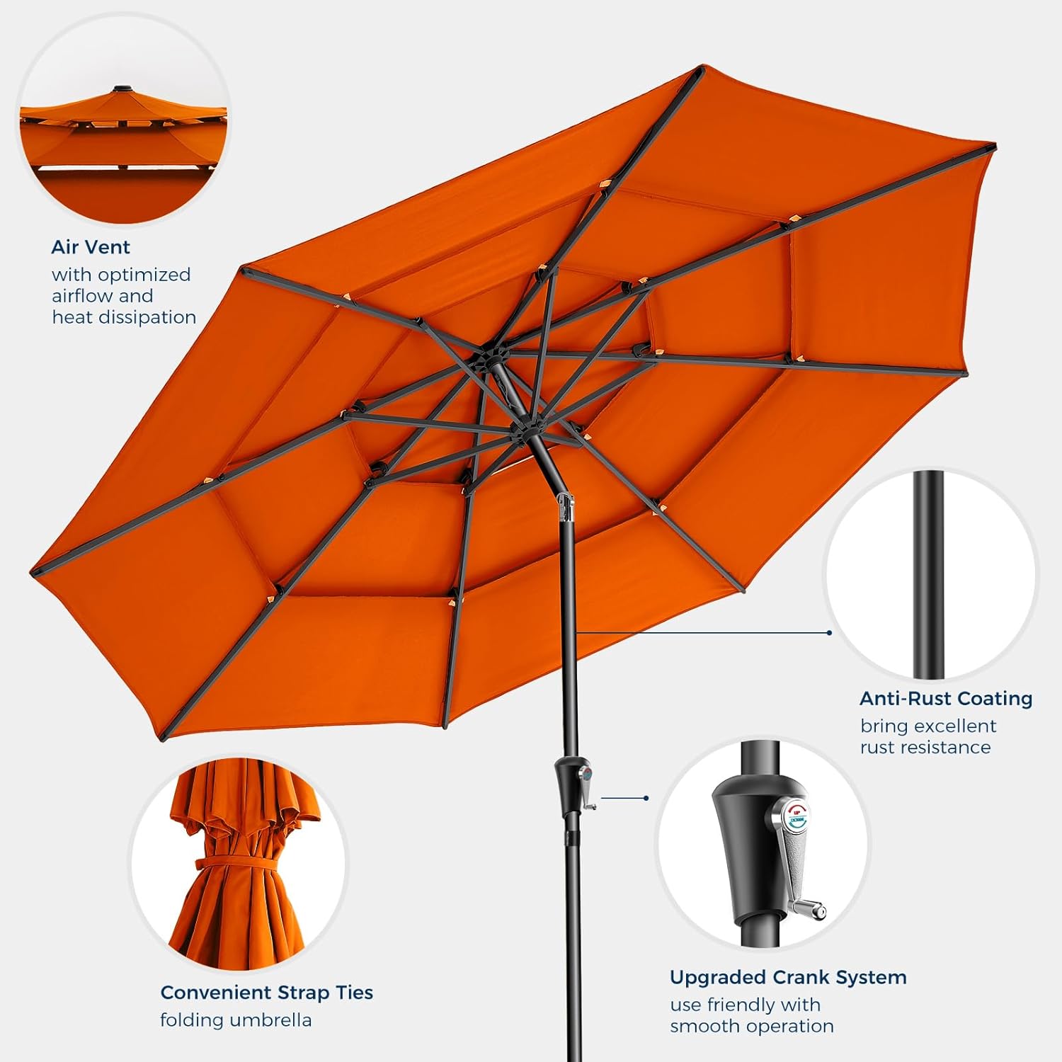 9 Feet 3-Tiers Outdoor Patio Umbrella Push Button Tilt & Crank with 5-Year Fade Resistant