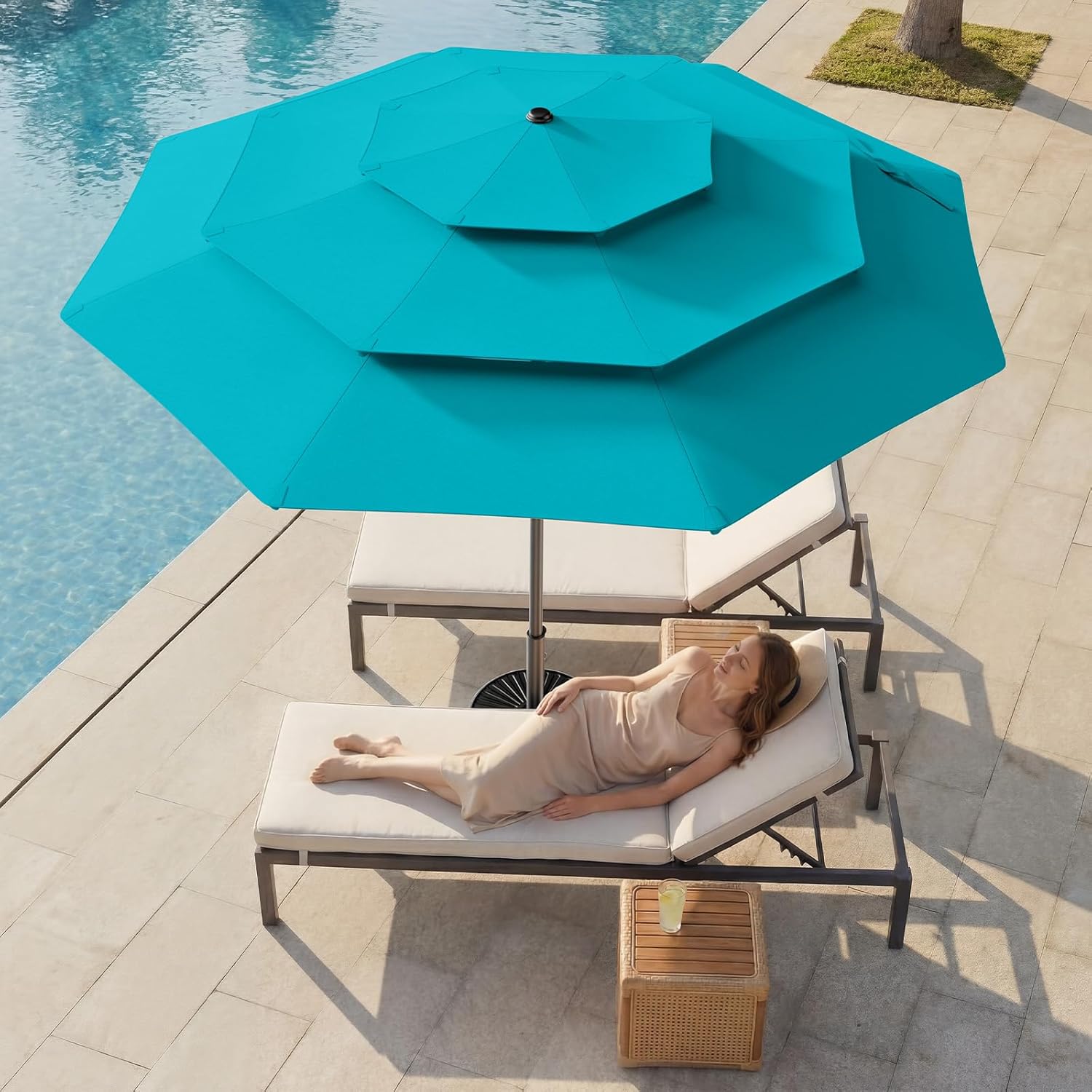 9 Feet 3-Tiers Outdoor Patio Umbrella Push Button Tilt & Crank with 5-Year Fade Resistant