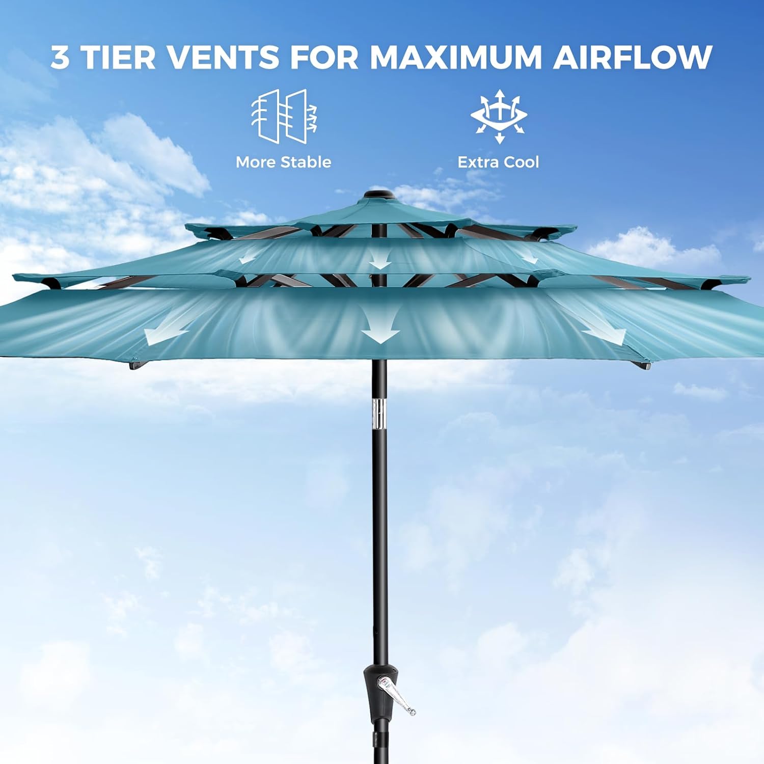 9 Feet 3-Tiers Outdoor Patio Umbrella Push Button Tilt & Crank with 5-Year Fade Resistant