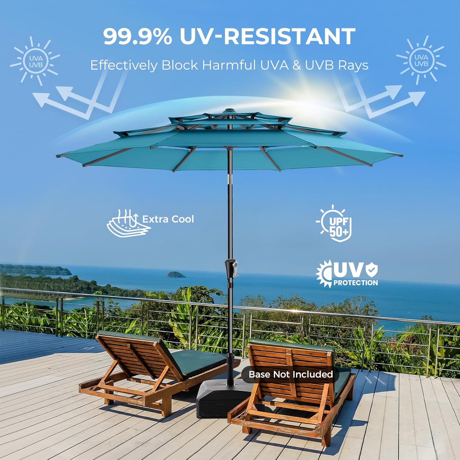 9 Feet 3-Tiers Outdoor Patio Umbrella Push Button Tilt & Crank with 5-Year Fade Resistant