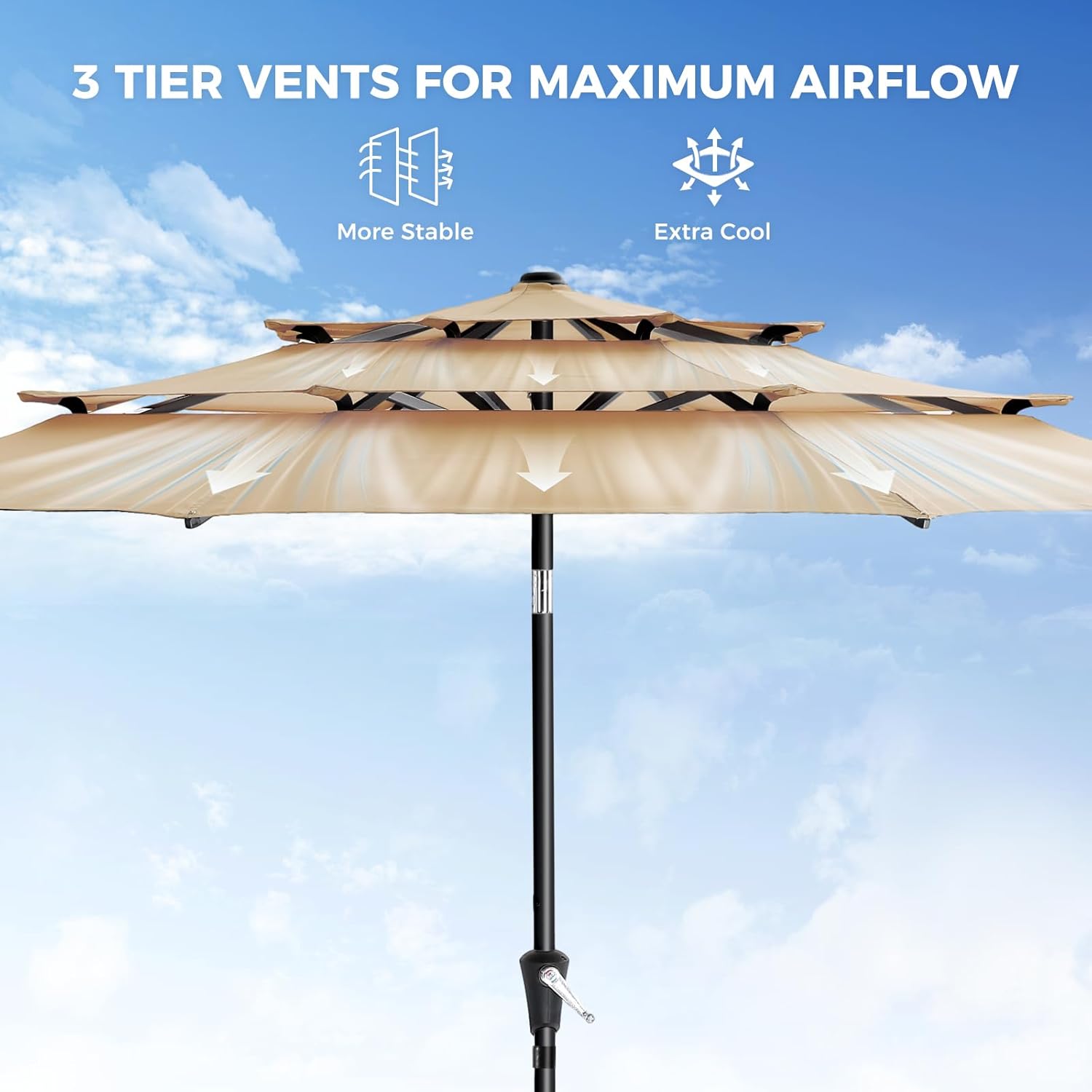 9 Feet 3-Tiers Outdoor Patio Umbrella Push Button Tilt & Crank with 5-Year Fade Resistant