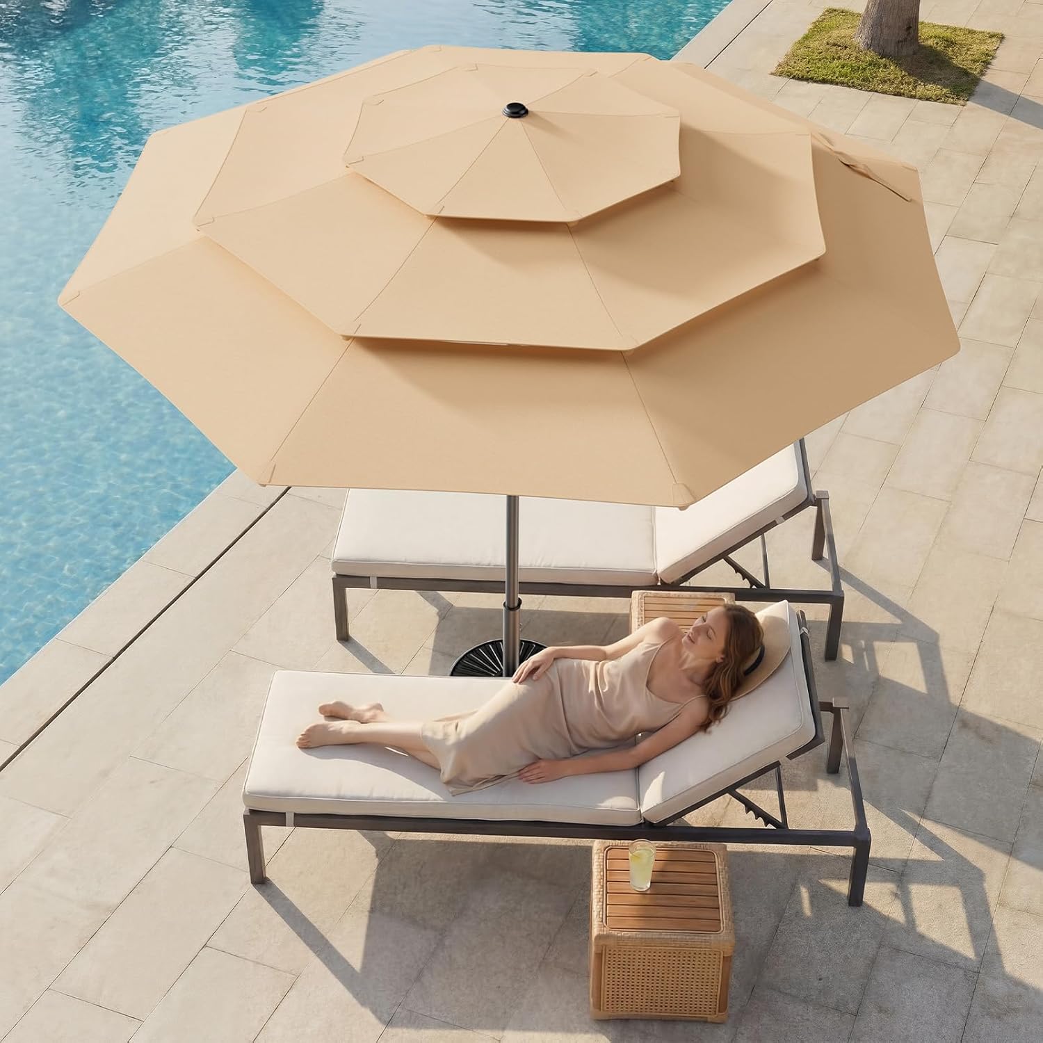 9 Feet 3-Tiers Outdoor Patio Umbrella Push Button Tilt & Crank with 5-Year Fade Resistant