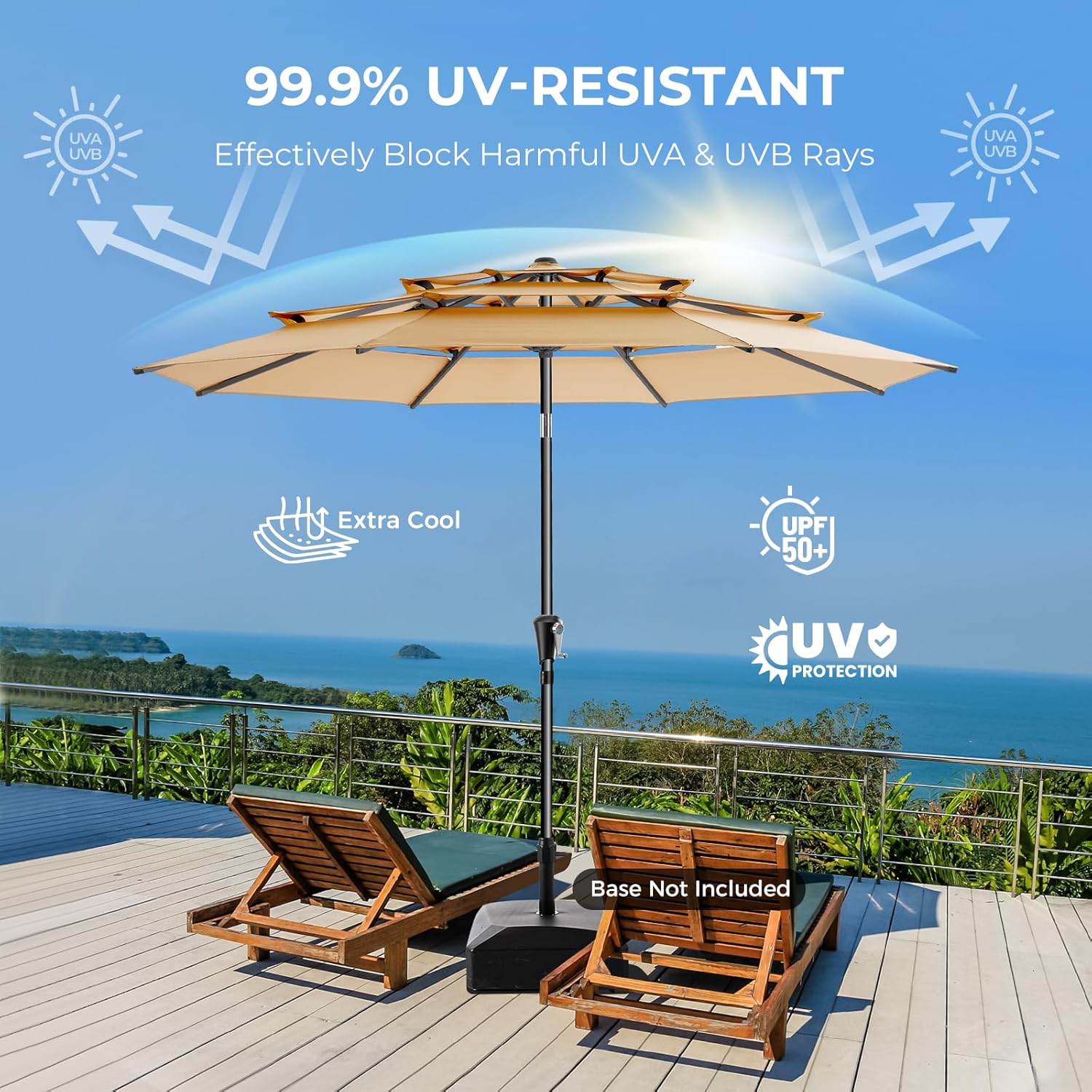 9 Feet 3-Tiers Outdoor Patio Umbrella Push Button Tilt & Crank with 5-Year Fade Resistant