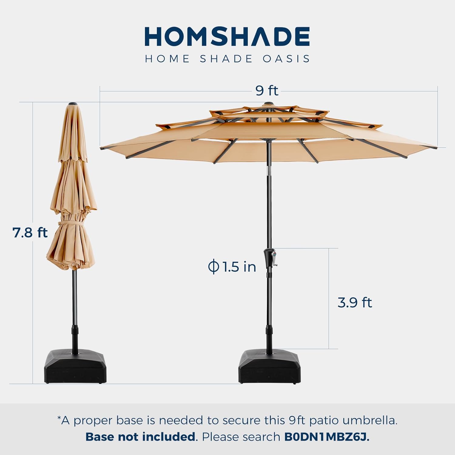 9 Feet 3-Tiers Outdoor Patio Umbrella Push Button Tilt & Crank with 5-Year Fade Resistant