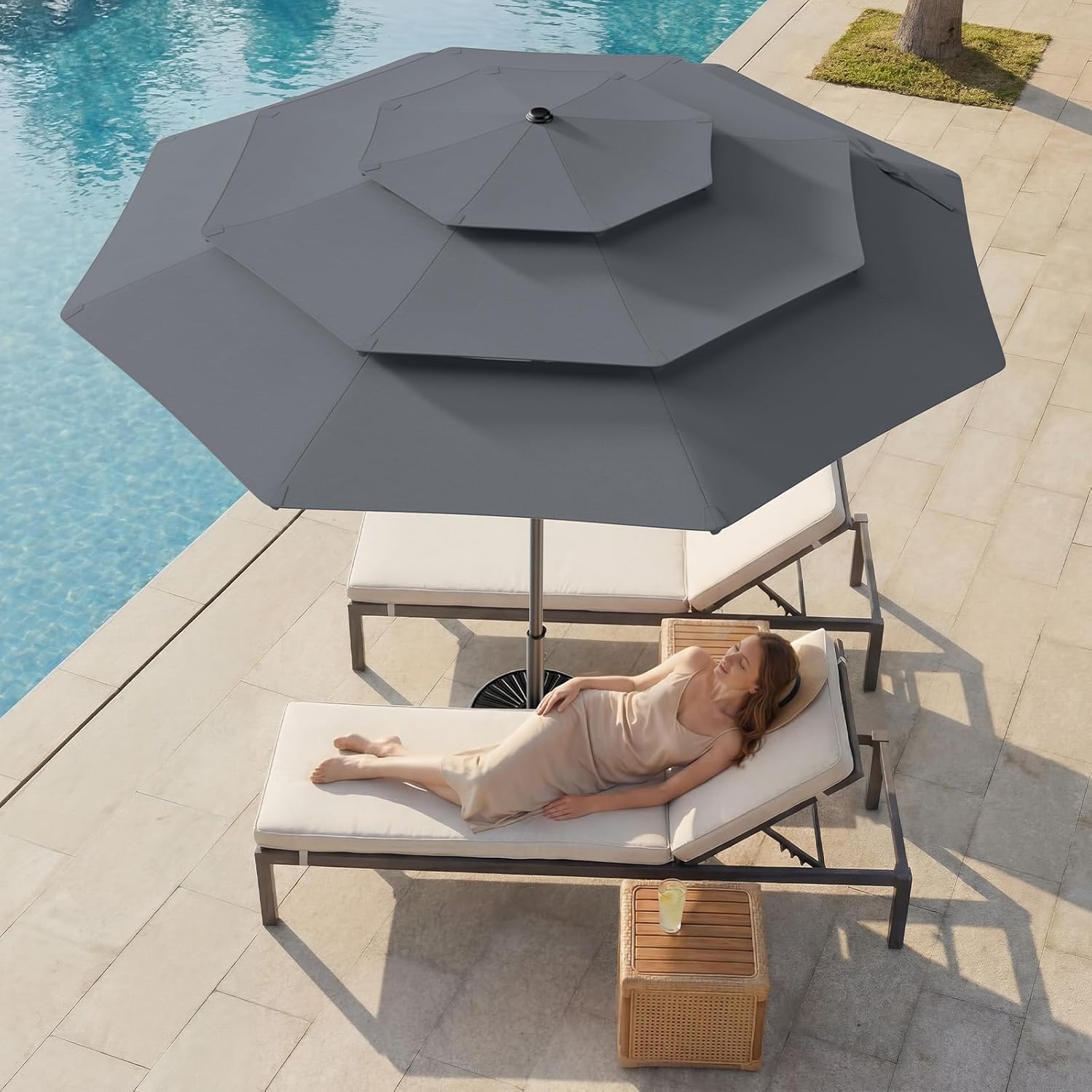 9 Feet 3-Tiers Outdoor Patio Umbrella Push Button Tilt & Crank with 5-Year Fade Resistant