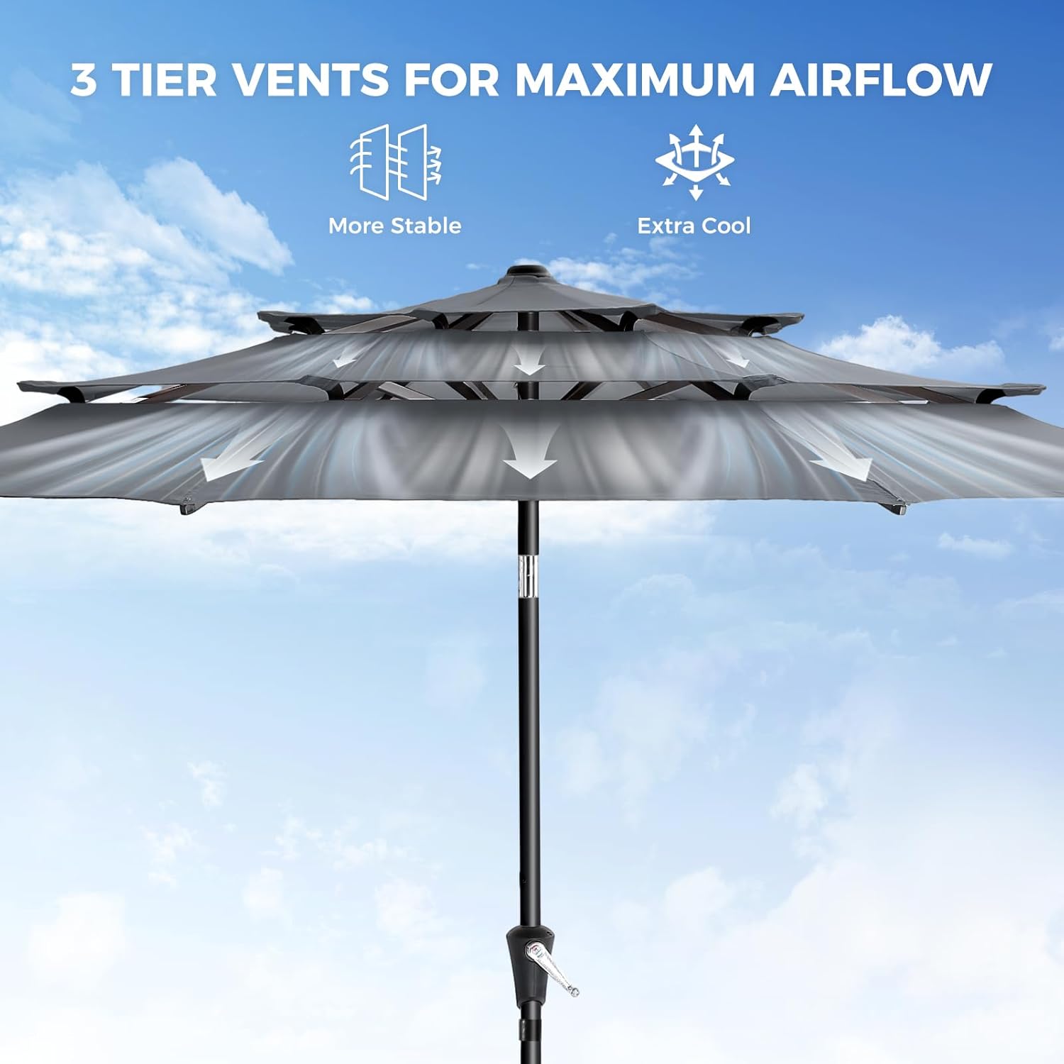 9 Feet 3-Tiers Outdoor Patio Umbrella Push Button Tilt & Crank with 5-Year Fade Resistant