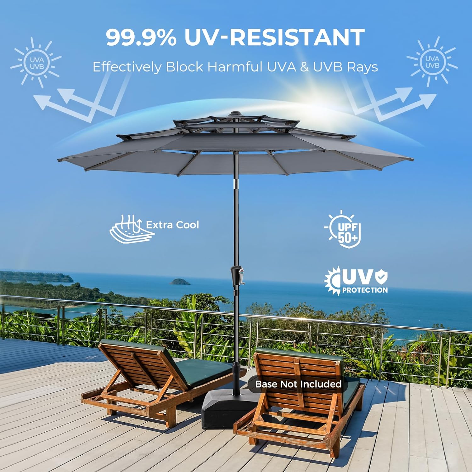 9 Feet 3-Tiers Outdoor Patio Umbrella Push Button Tilt & Crank with 5-Year Fade Resistant