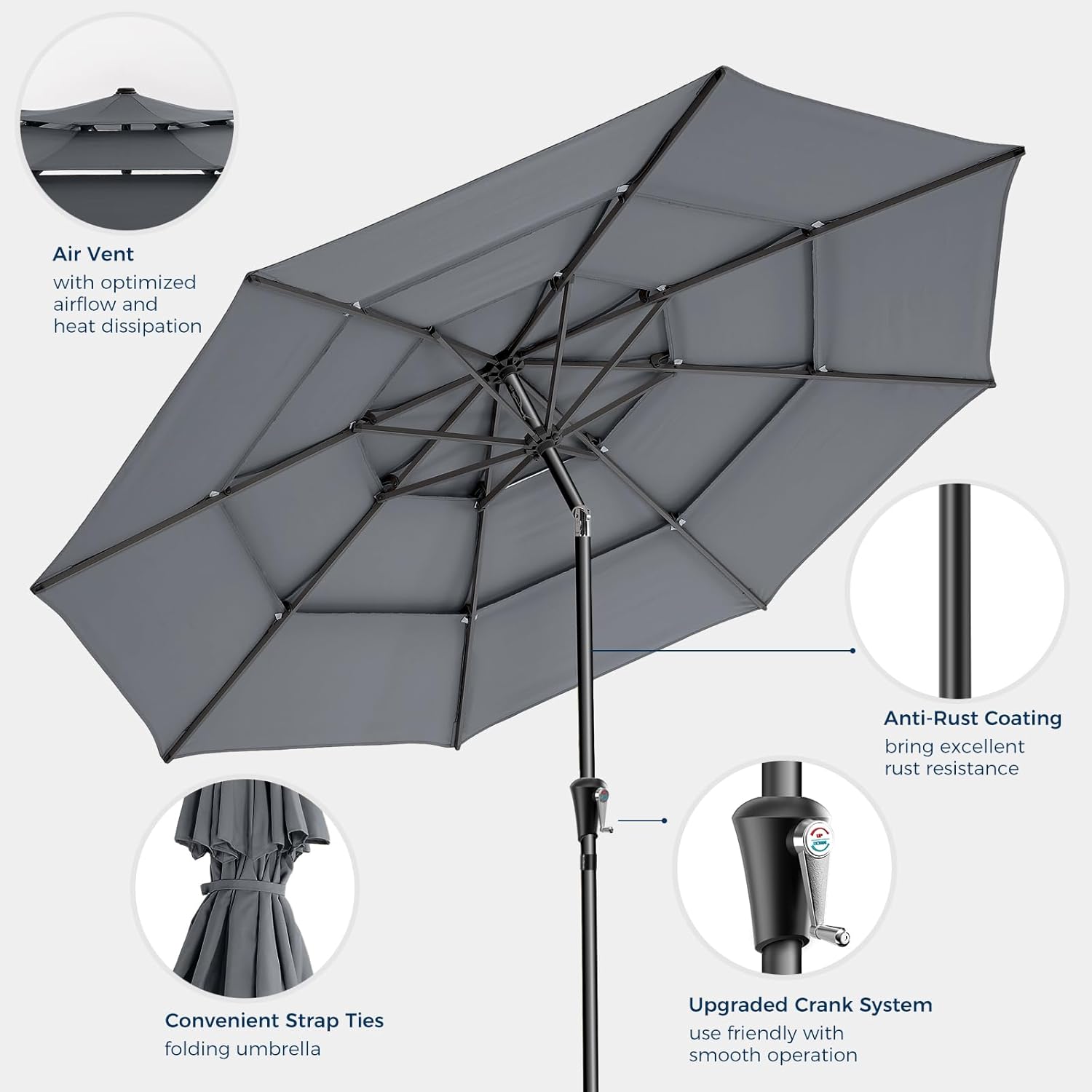 9 Feet 3-Tiers Outdoor Patio Umbrella Push Button Tilt & Crank with 5-Year Fade Resistant