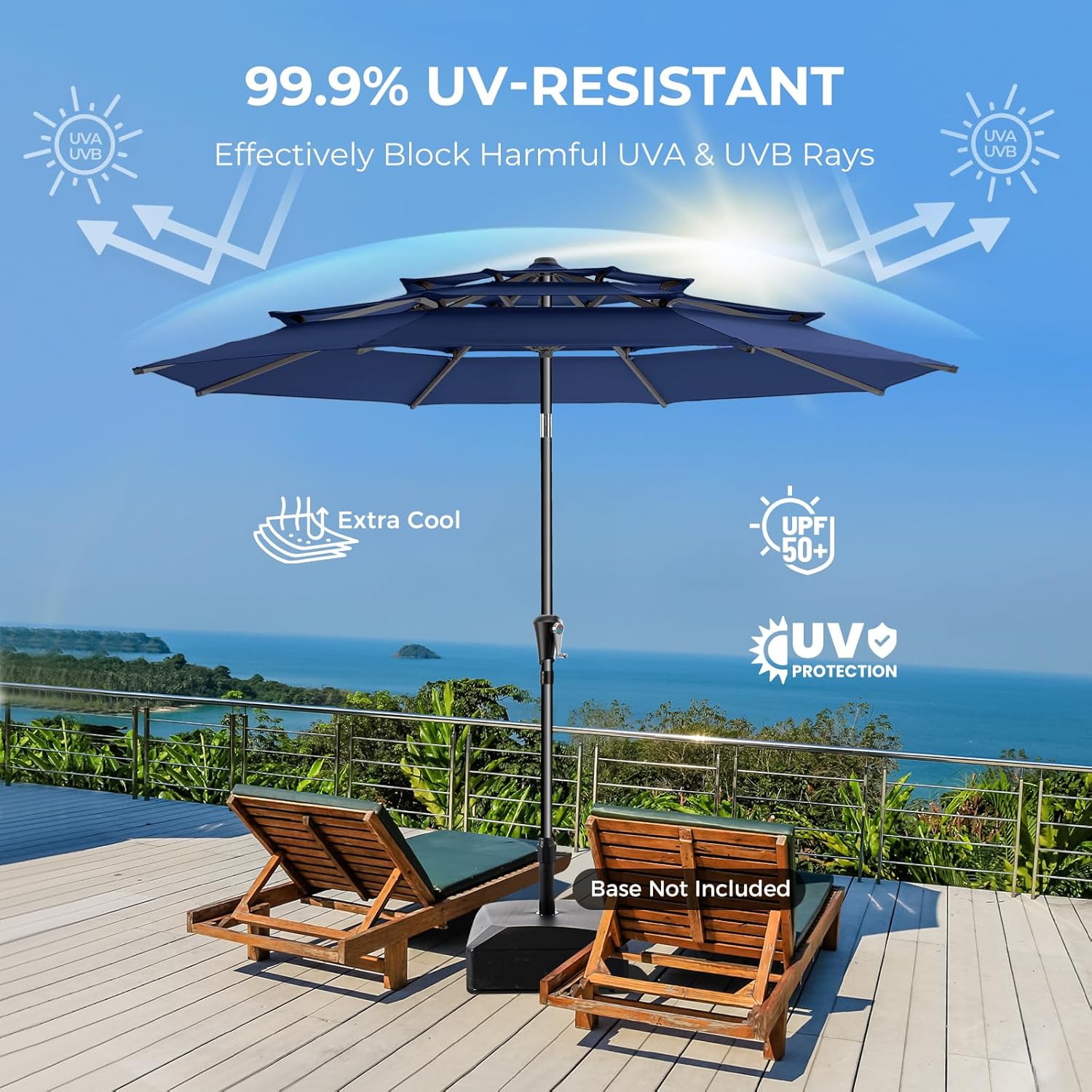 9 Feet 3-Tiers Outdoor Patio Umbrella Push Button Tilt & Crank with 5-Year Fade Resistant