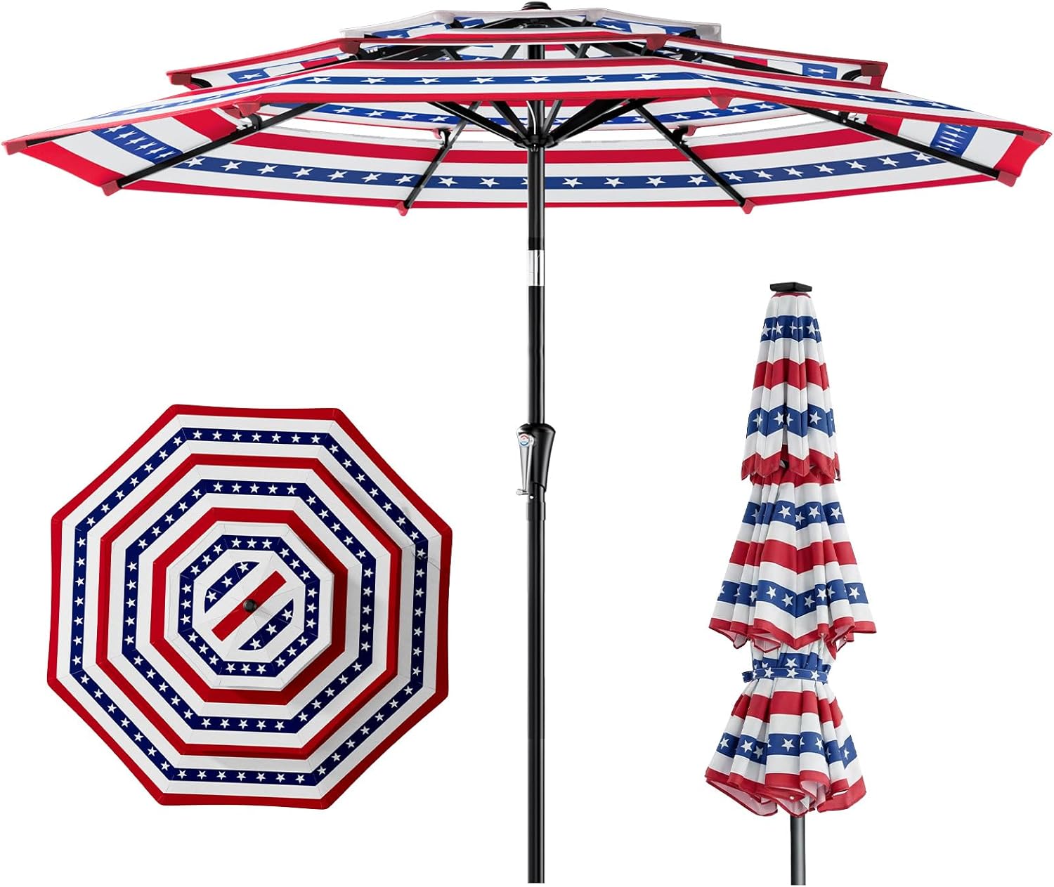 9 Feet 3-Tiers Outdoor Patio Umbrella Push Button Tilt & Crank with 5-Year Fade Resistant