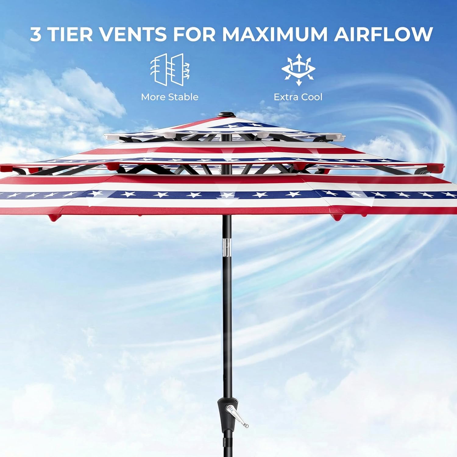 9 Feet 3-Tiers Outdoor Patio Umbrella Push Button Tilt & Crank with 5-Year Fade Resistant