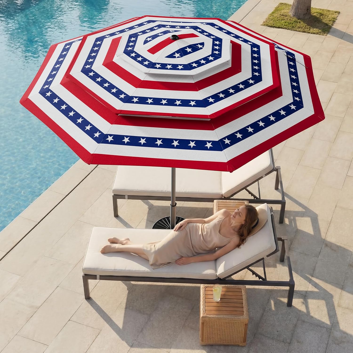 9 Feet 3-Tiers Outdoor Patio Umbrella Push Button Tilt & Crank with 5-Year Fade Resistant