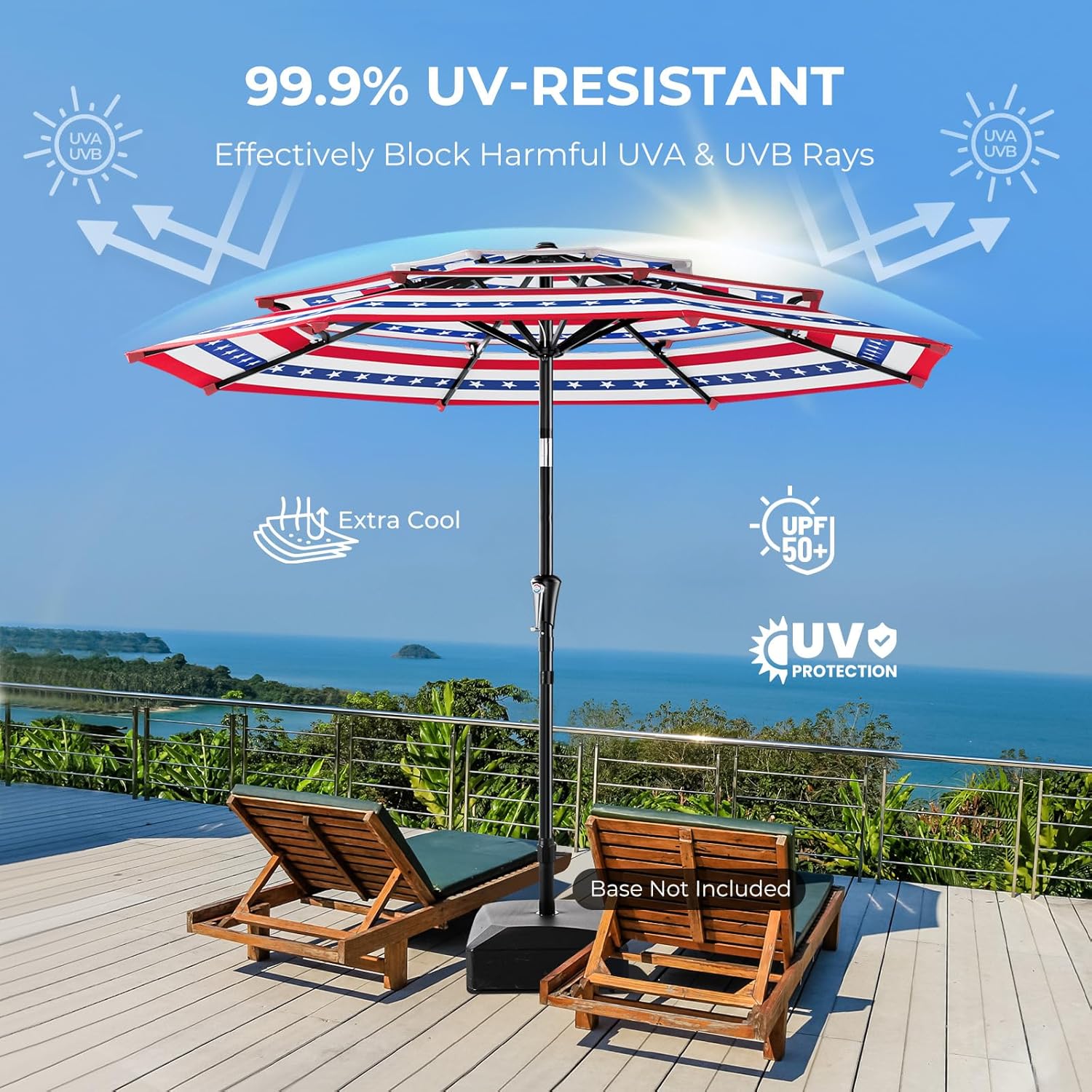 9 Feet 3-Tiers Outdoor Patio Umbrella Push Button Tilt & Crank with 5-Year Fade Resistant