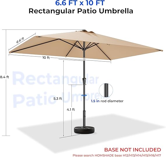 HY11S 6.6 x 10FT Rectangular Patio Umbrella, Outdoor Market Table Umbrella with Tilt & UV Protection