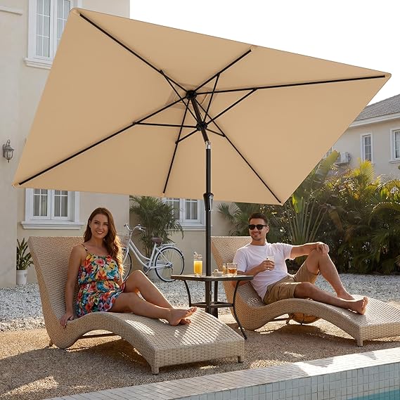 HY11S 6.6 x 10FT Rectangular Patio Umbrella, Outdoor Market Table Umbrella with Tilt & UV Protection