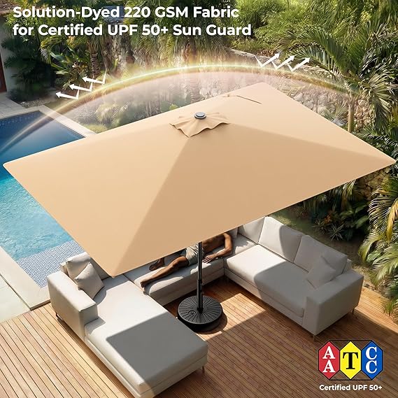 HY11S 6.6 x 10FT Rectangular Patio Umbrella, Outdoor Market Table Umbrella with Tilt & UV Protection